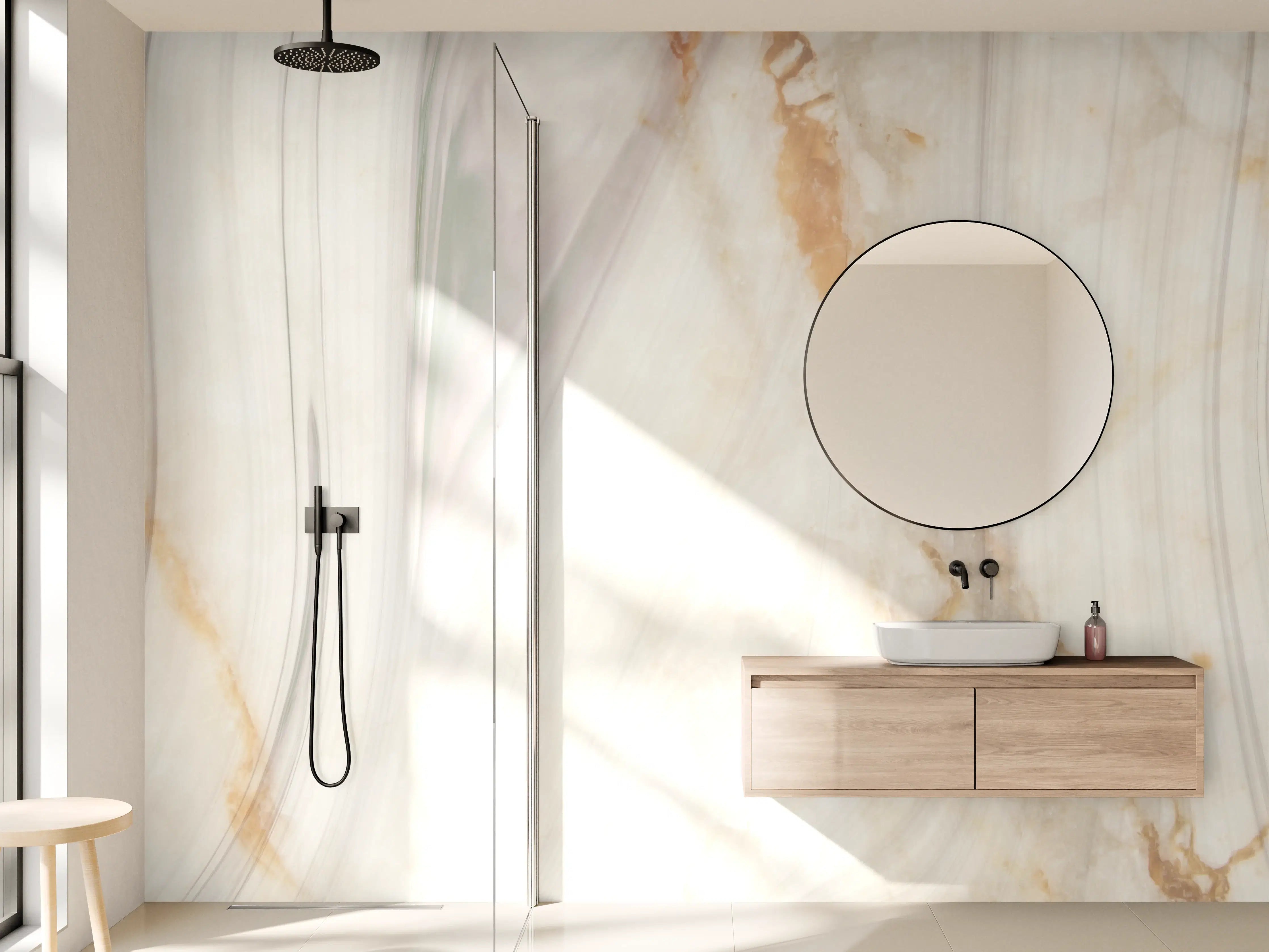 Wandverkleidung Bad - Edle bräunliche Marmorierung