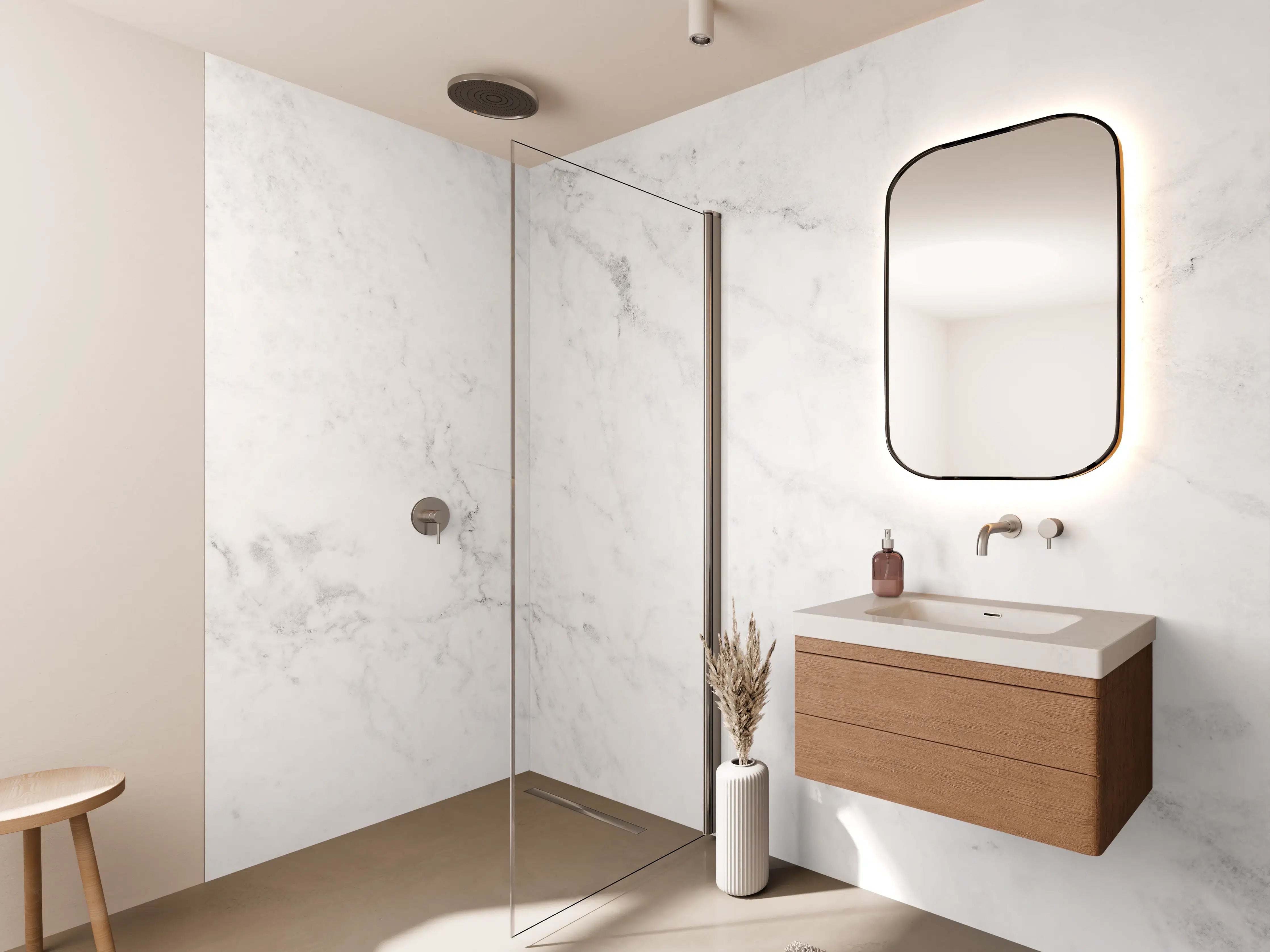 Wandverkleidung Bad - Edler Weiß-Marmor-Effekt