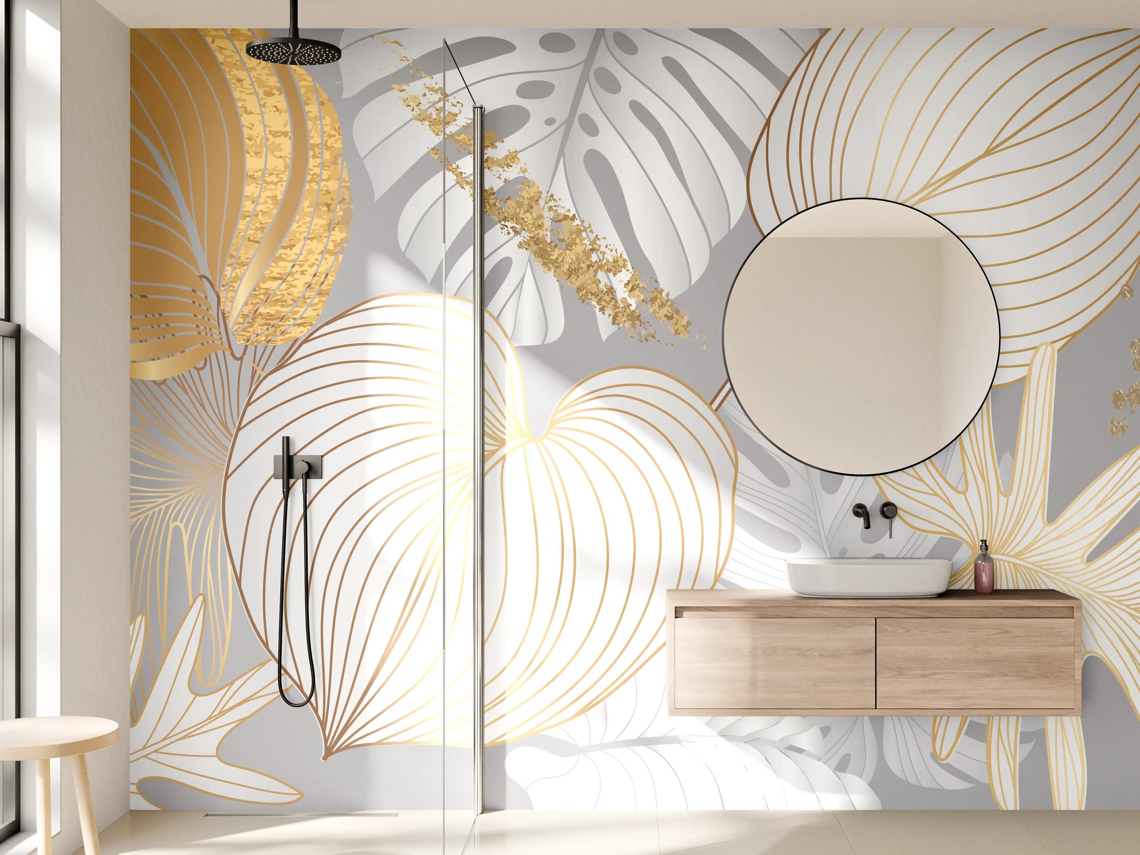 Wandverkleidung Bad - Edles Gold-Blatt-Design