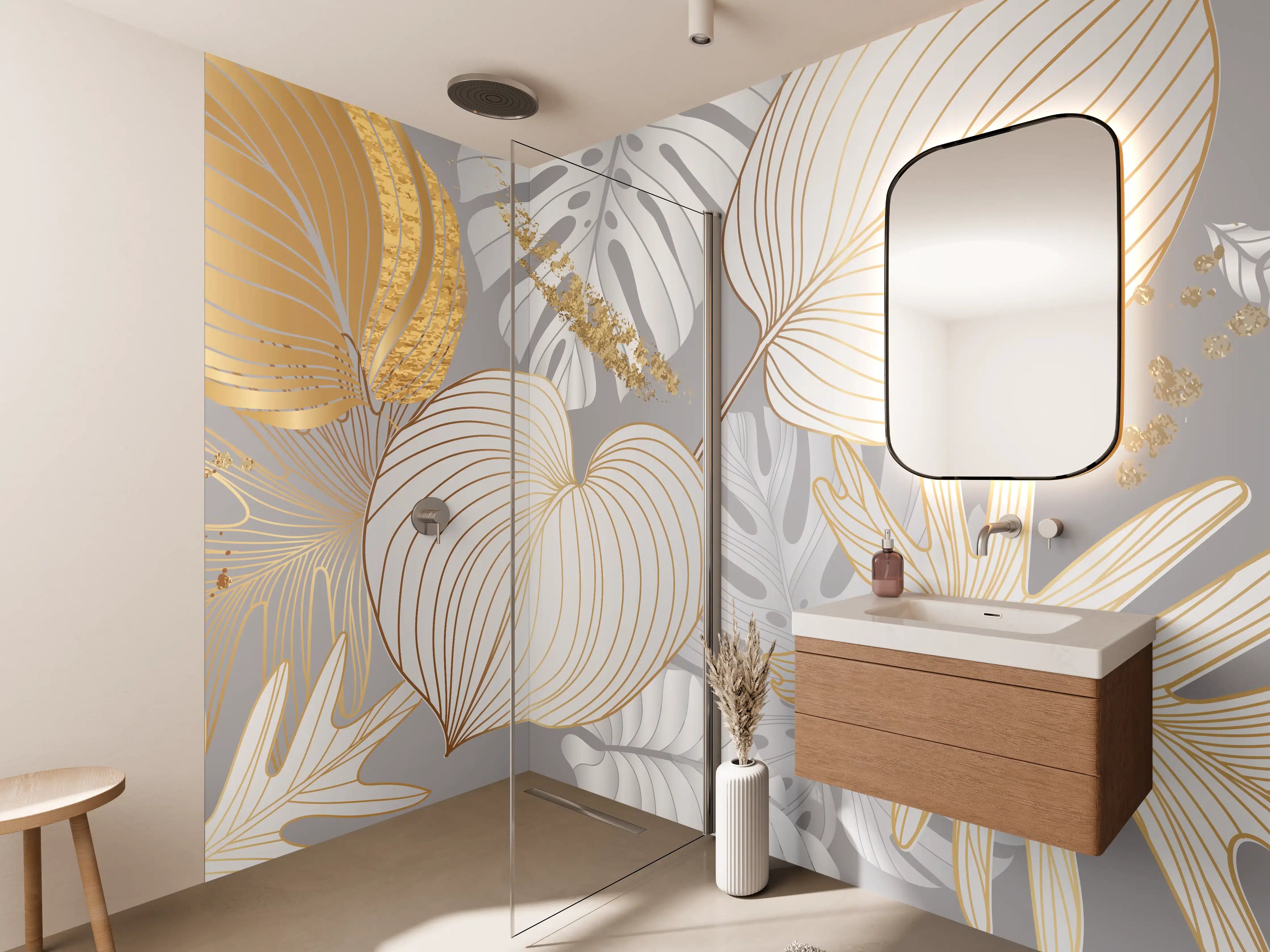 Wandverkleidung Bad - Edles Gold-Blatt-Design
