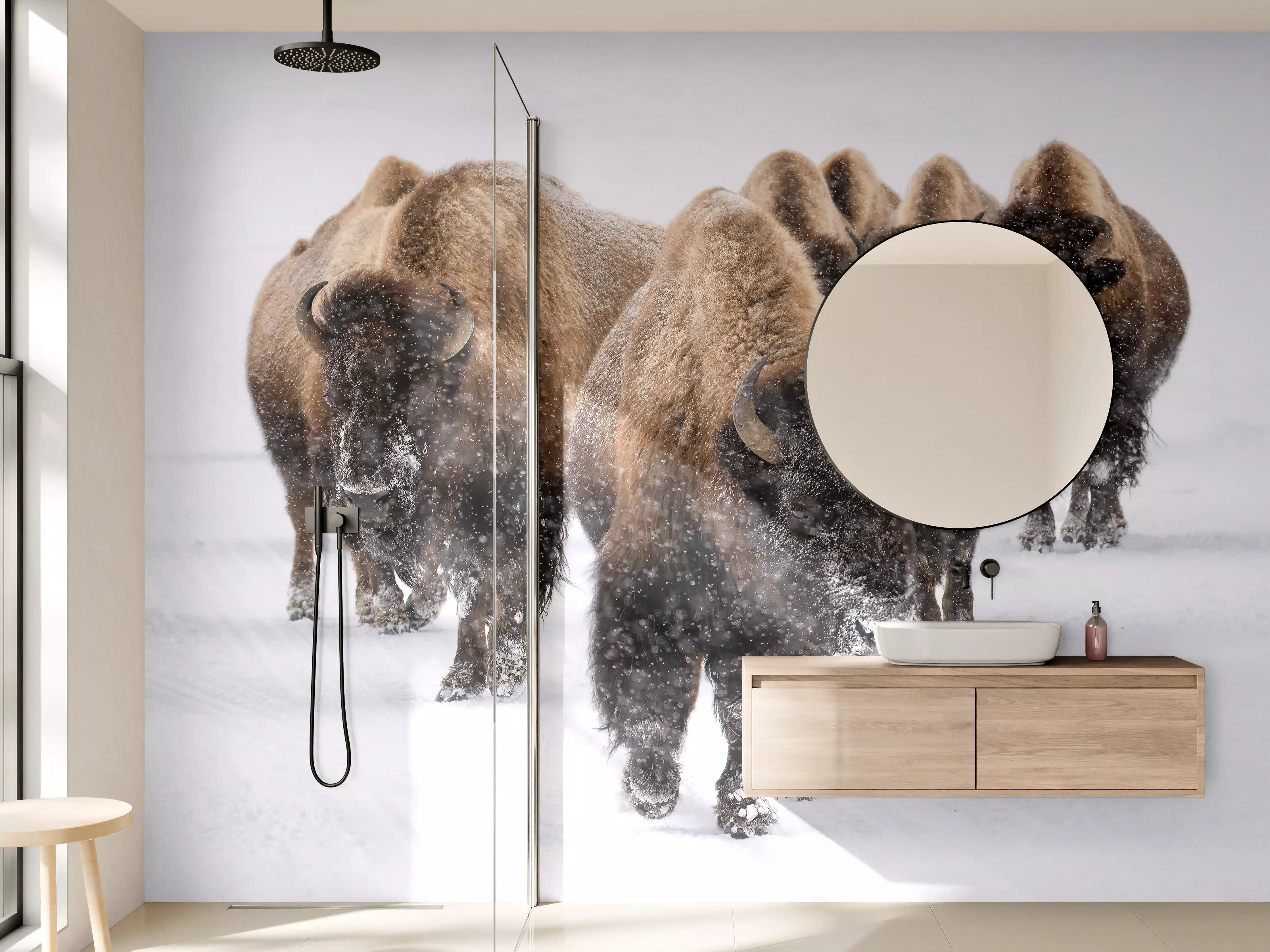 Wandverkleidung Bad - Eine Bison Herde