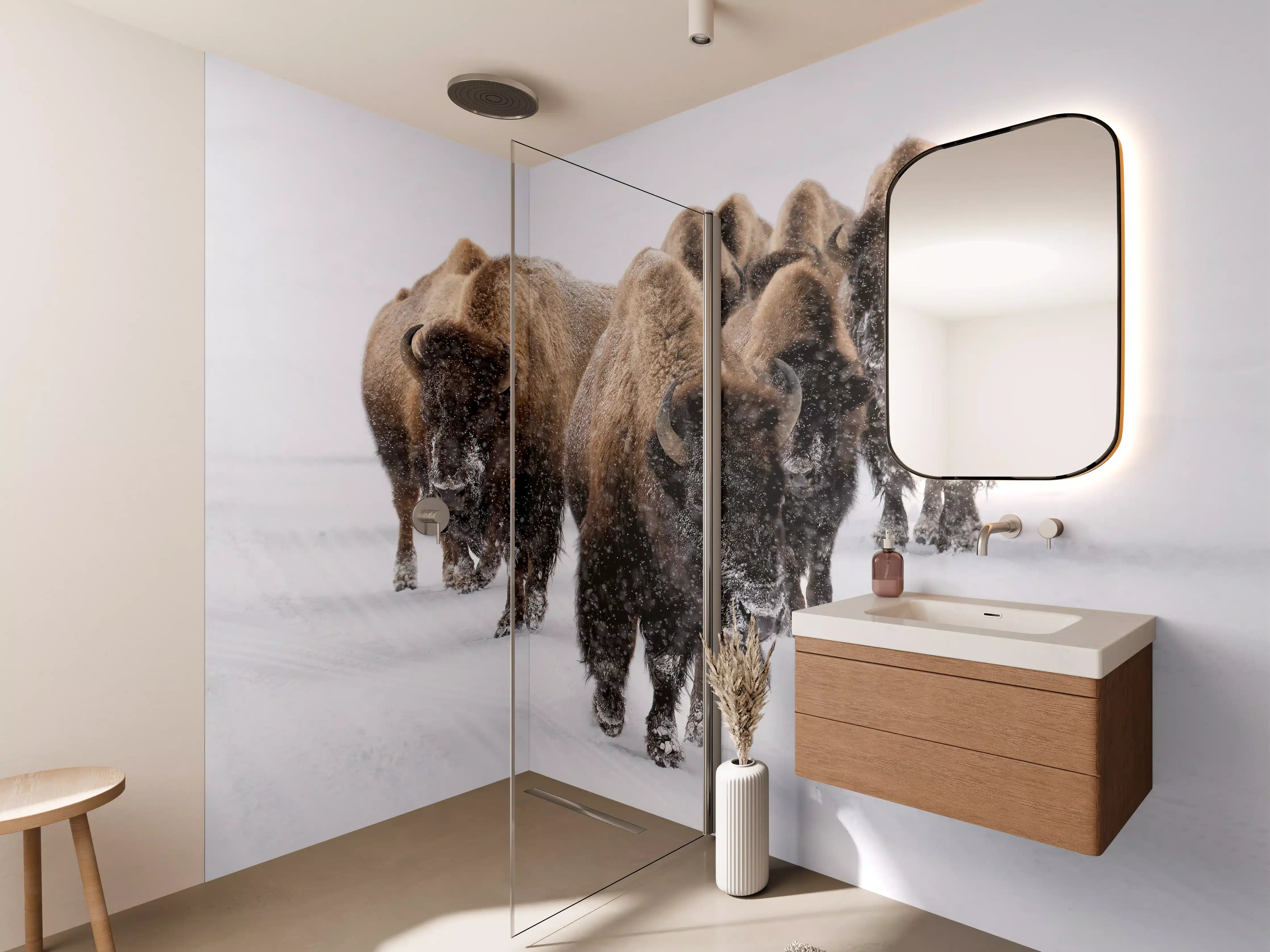 Wandverkleidung Bad - Eine Bison Herde