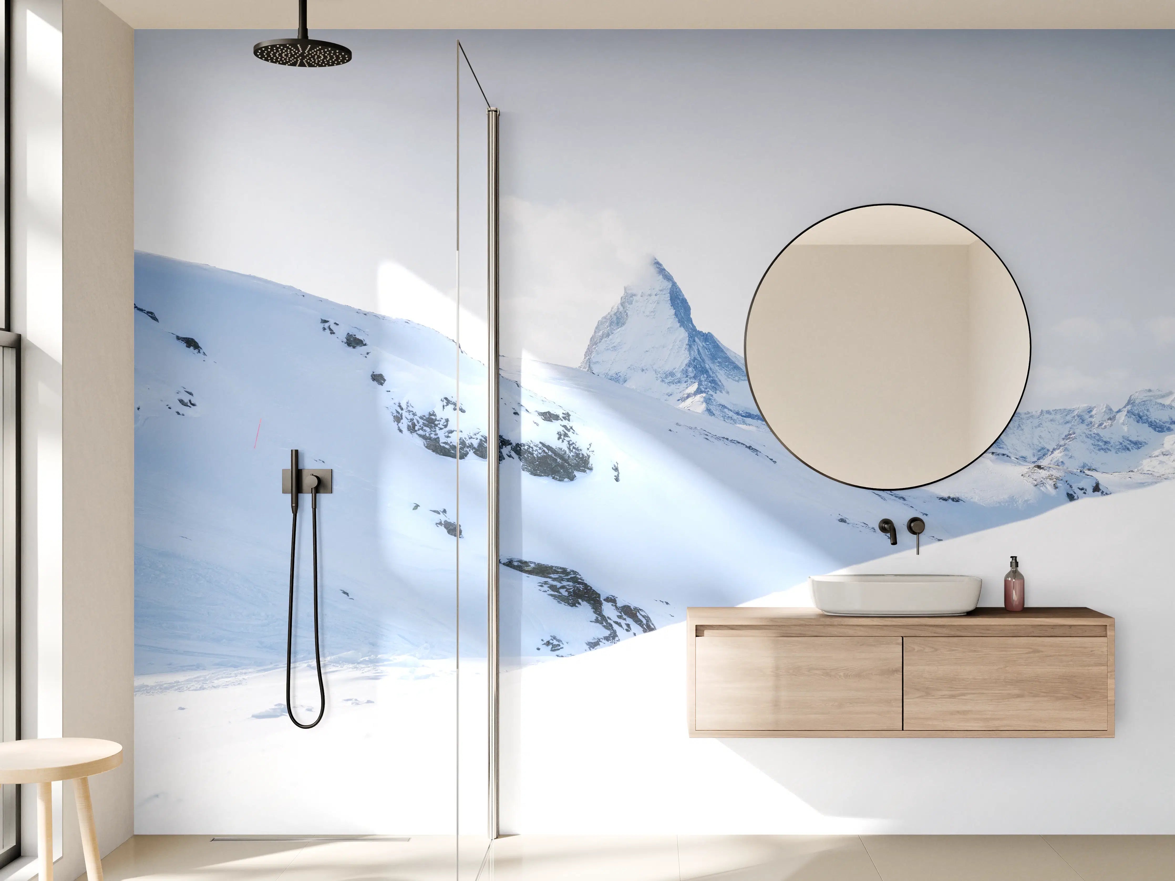 Wandverkleidung Bad - Eiskalte Bergwelt mit Gipfel