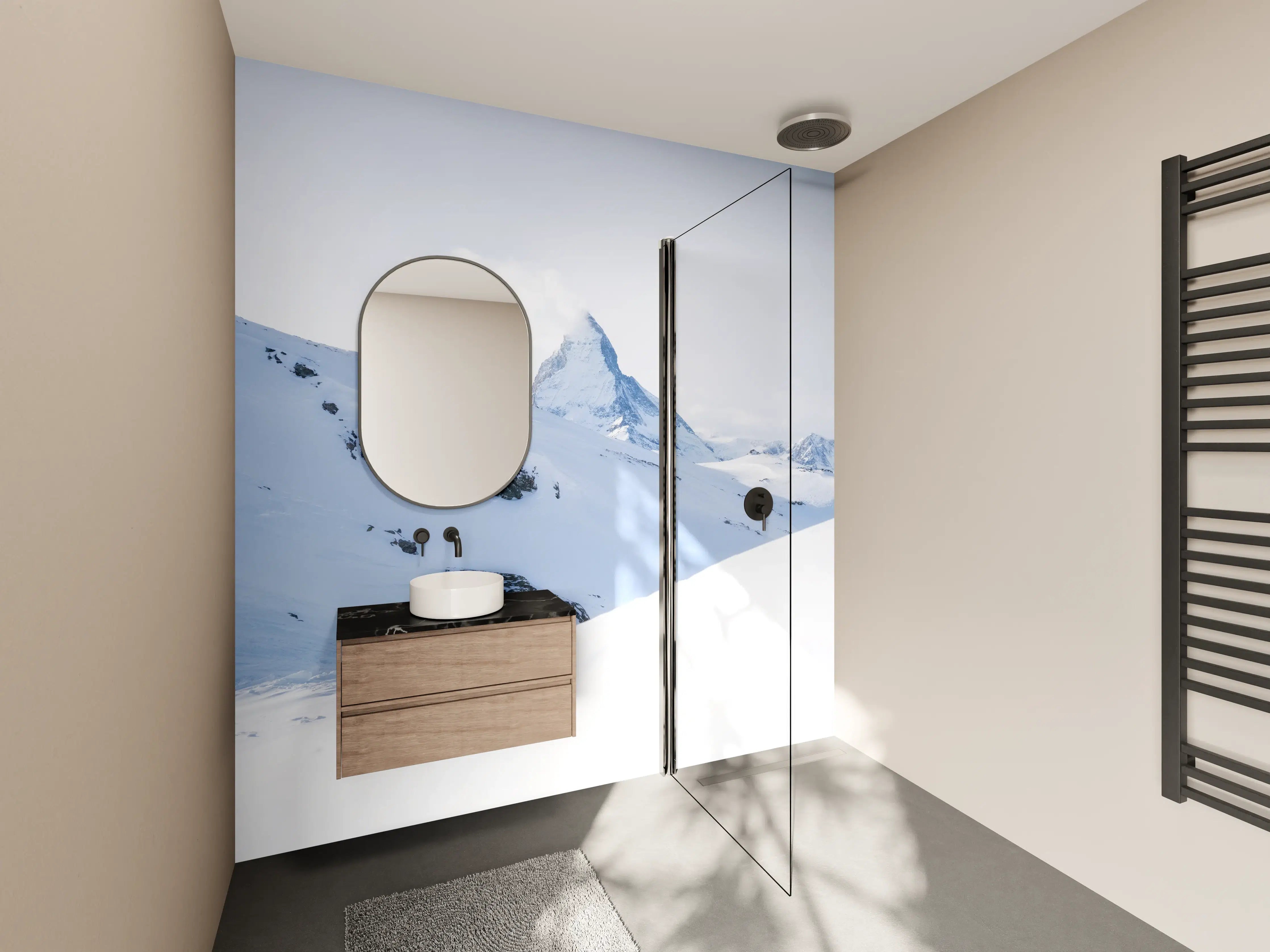 Wandverkleidung Bad - Eiskalte Bergwelt mit Gipfel