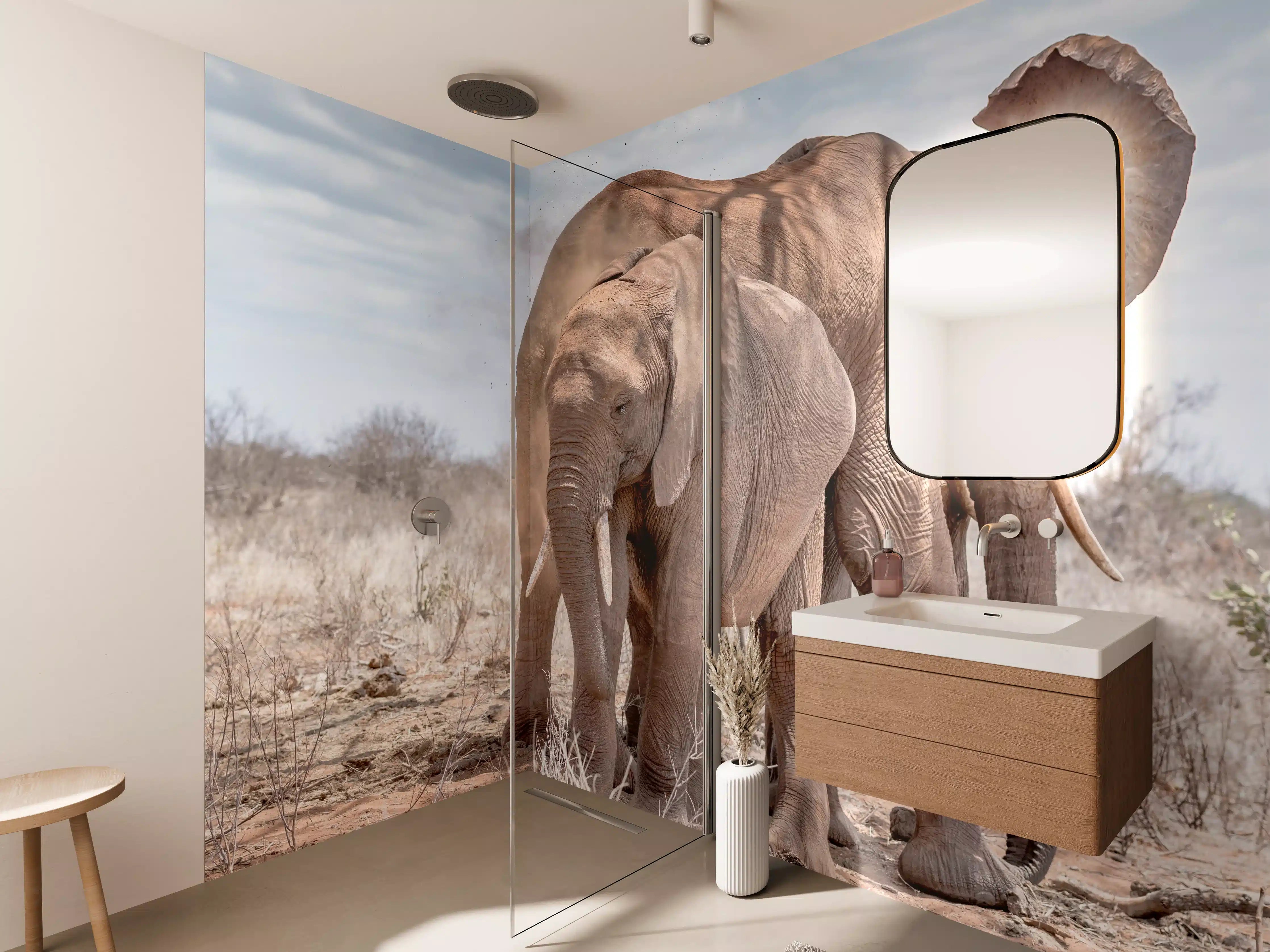 Wandverkleidung Bad - Elefanten von Tsavo