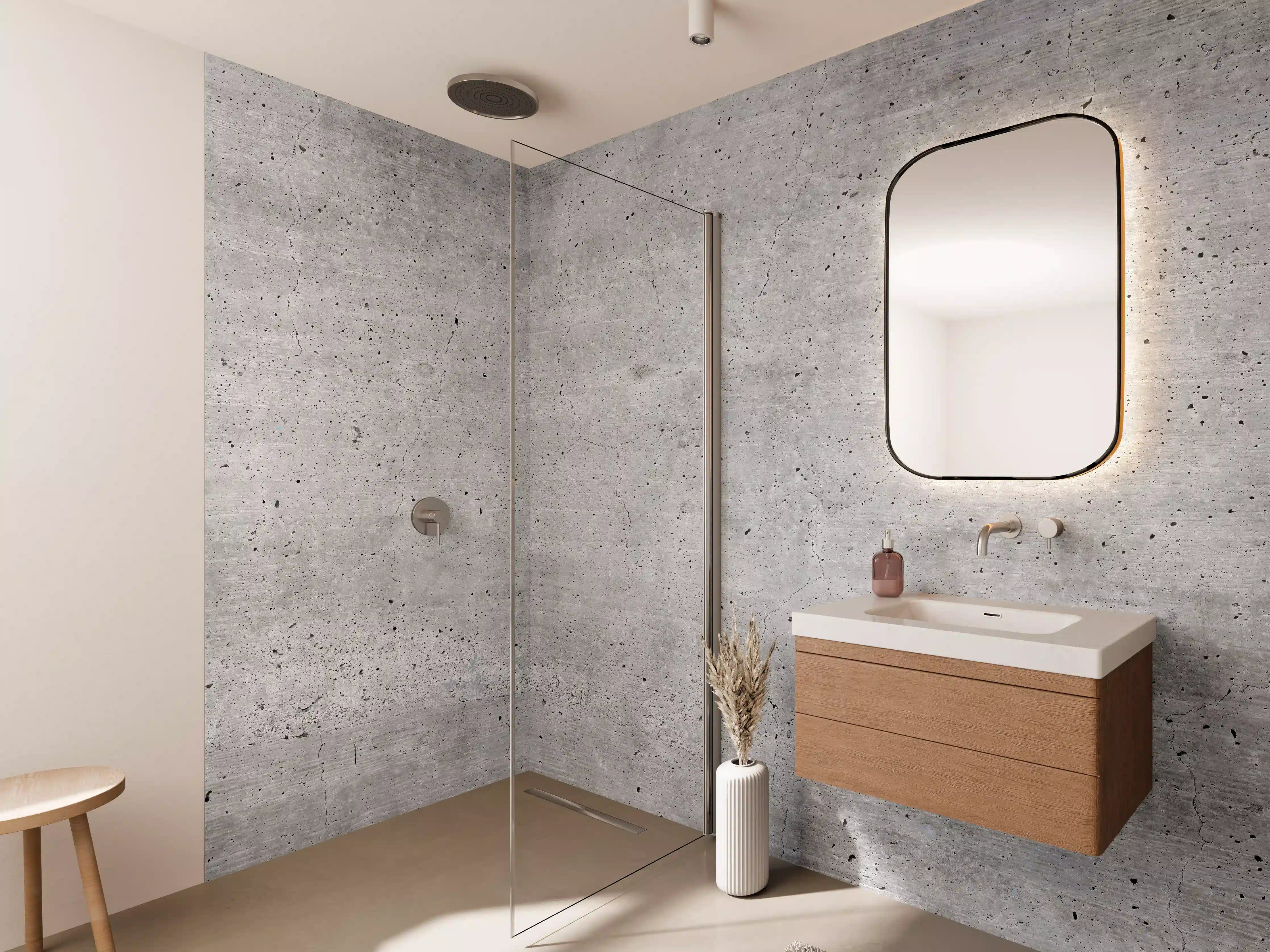 Wandverkleidung Bad - Elegante Grau-Weiße Betonwand