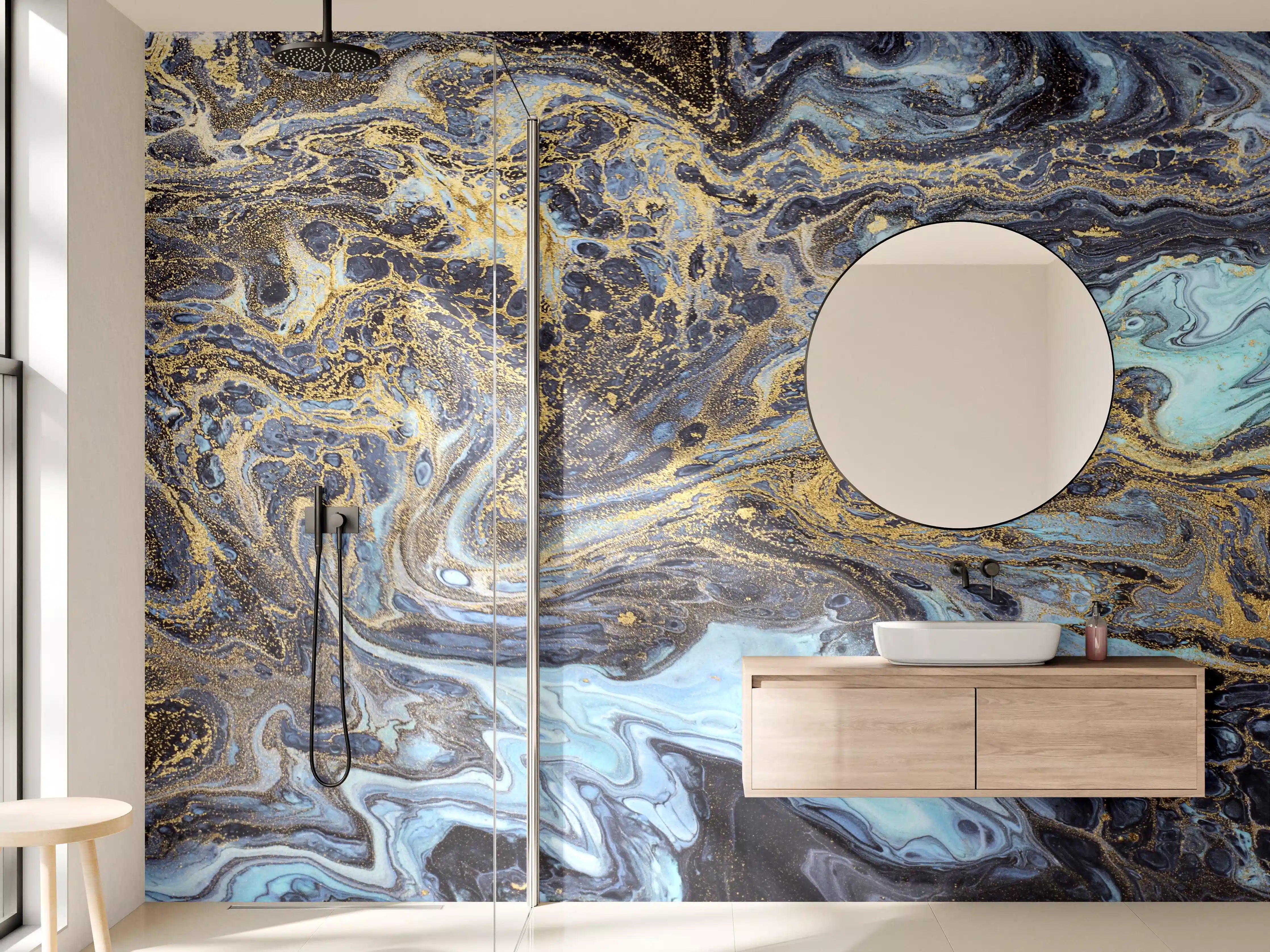 Wandverkleidung Bad - Elegante Graumarmor-Goldakzente