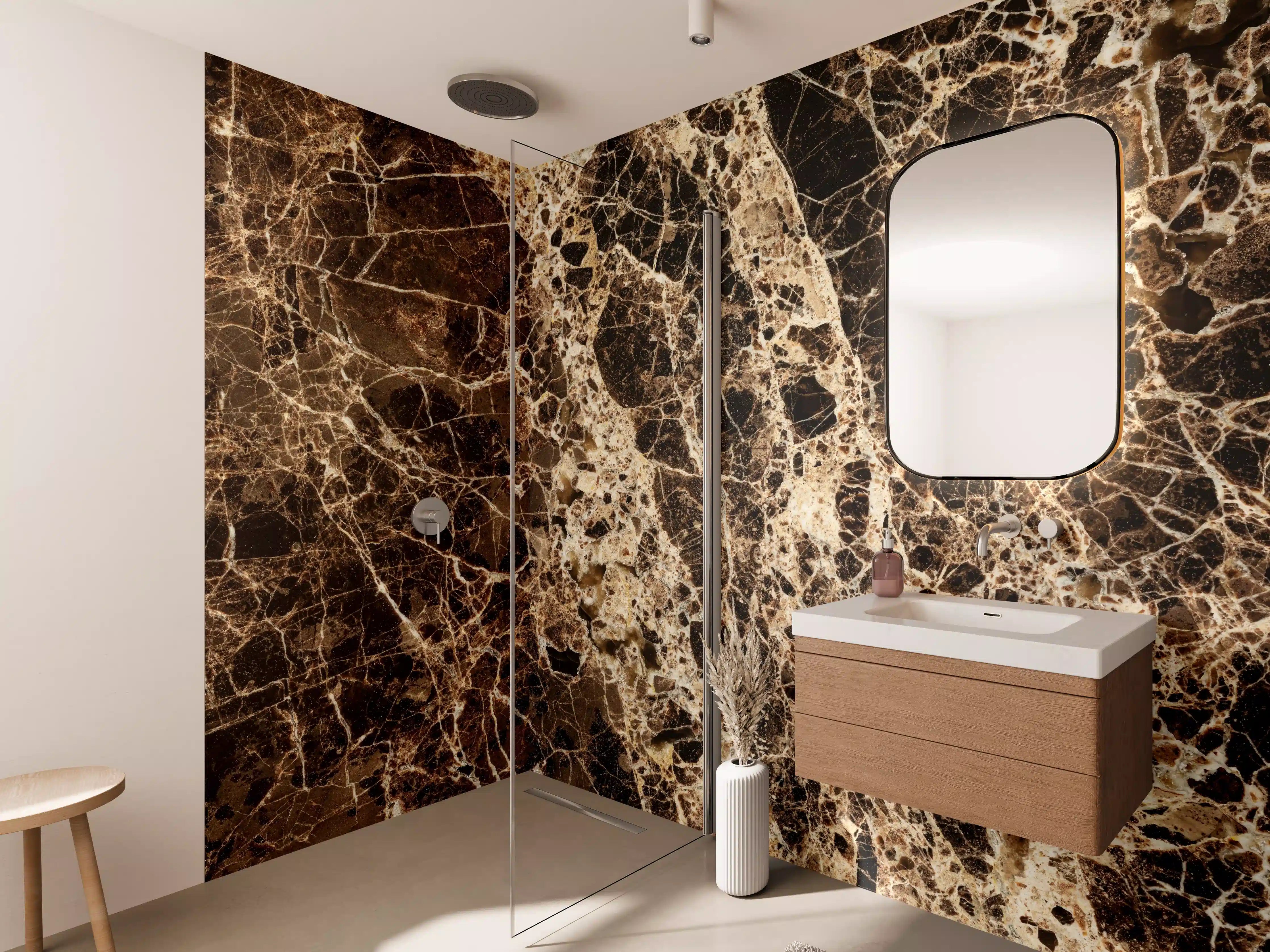 Wandverkleidung Bad - Elegante Graumarmor-Textur mit weißen Akzenten