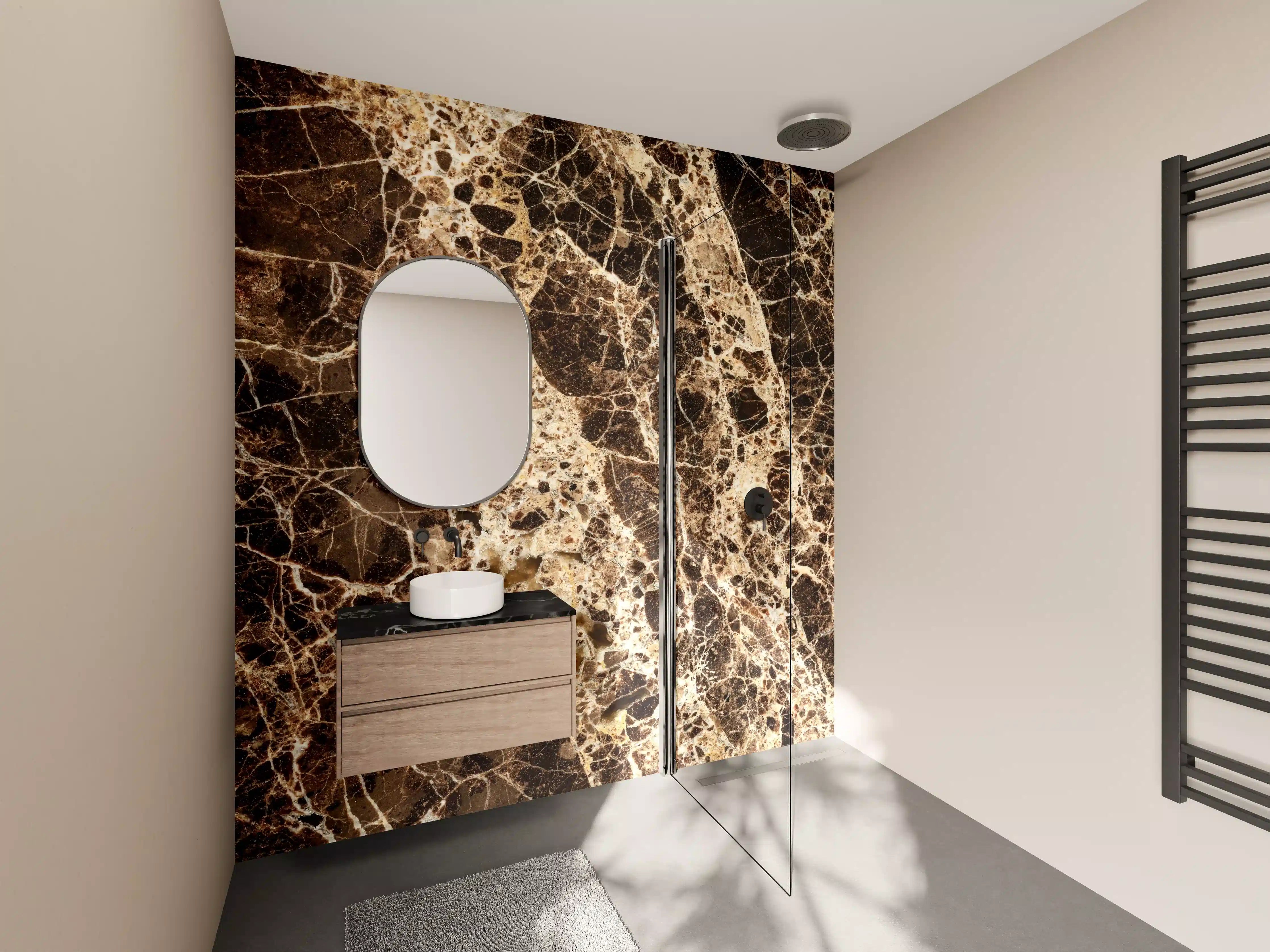 Wandverkleidung Bad - Elegante Graumarmor-Textur mit weißen Akzenten