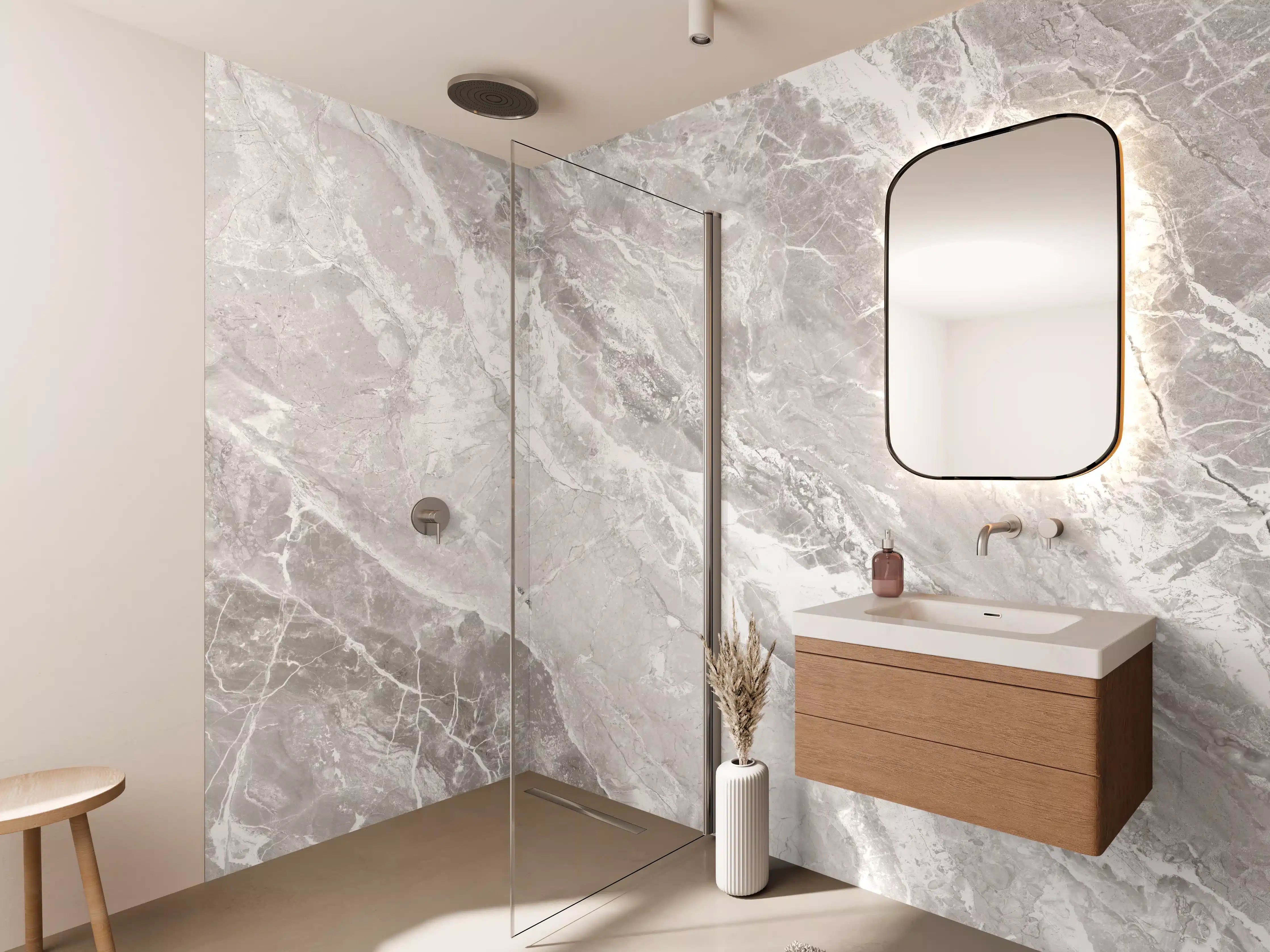 Wandverkleidung Bad - Elegante Grauwhite Marmor-Optik