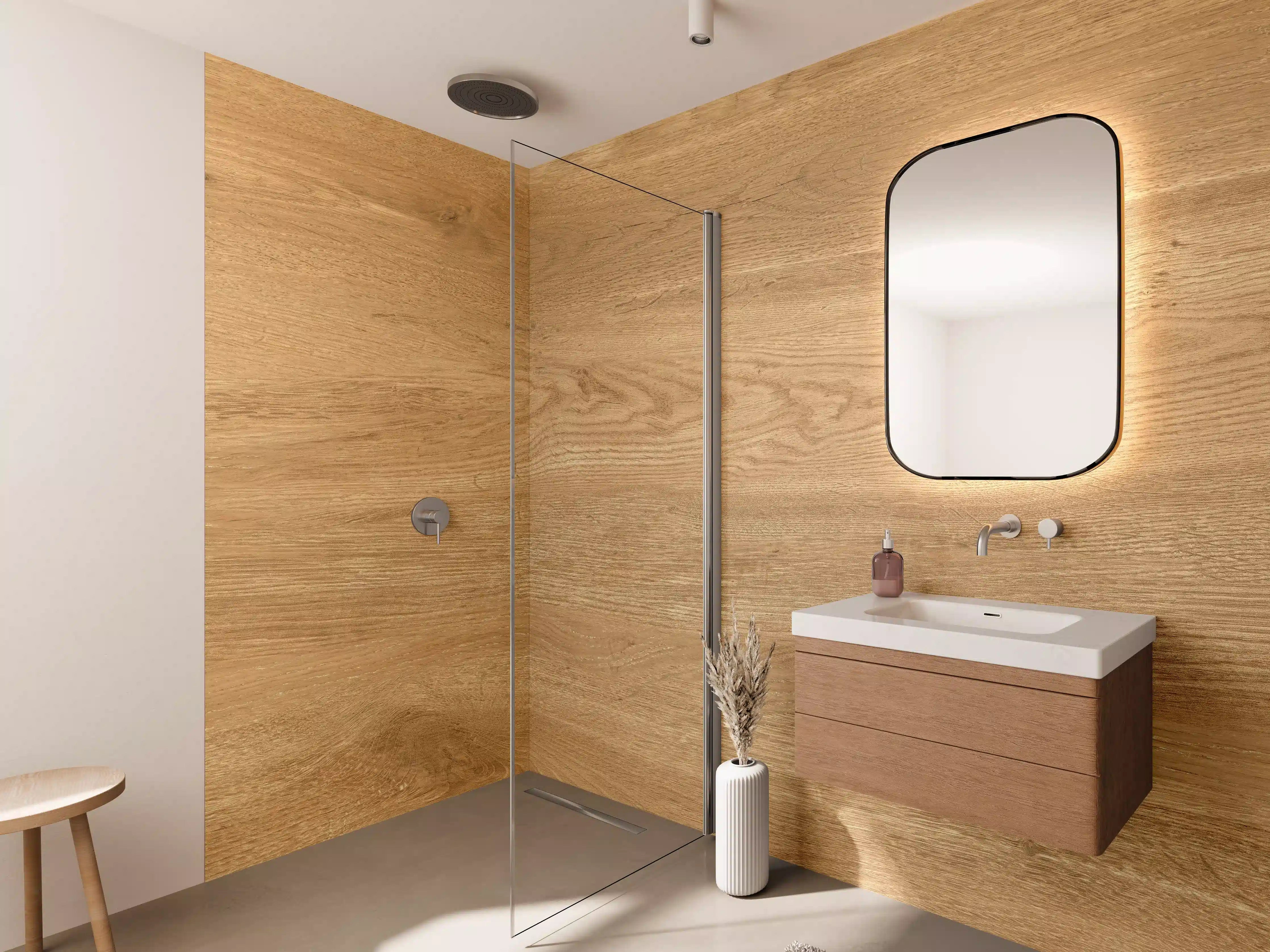 Wandverkleidung Bad - Elegante Holzäsche in Grautönen