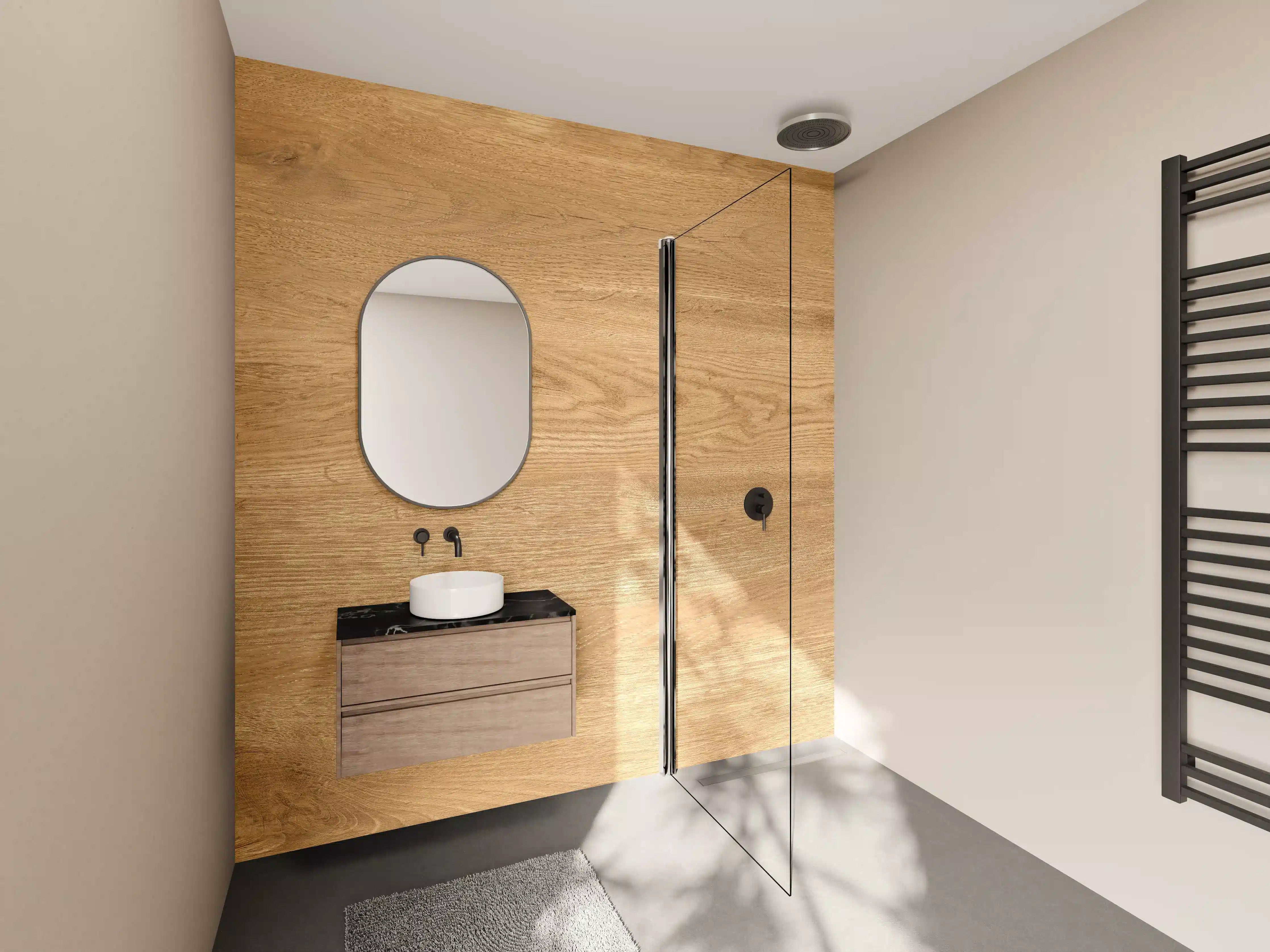 Wandverkleidung Bad - Elegante Holzäsche in Grautönen