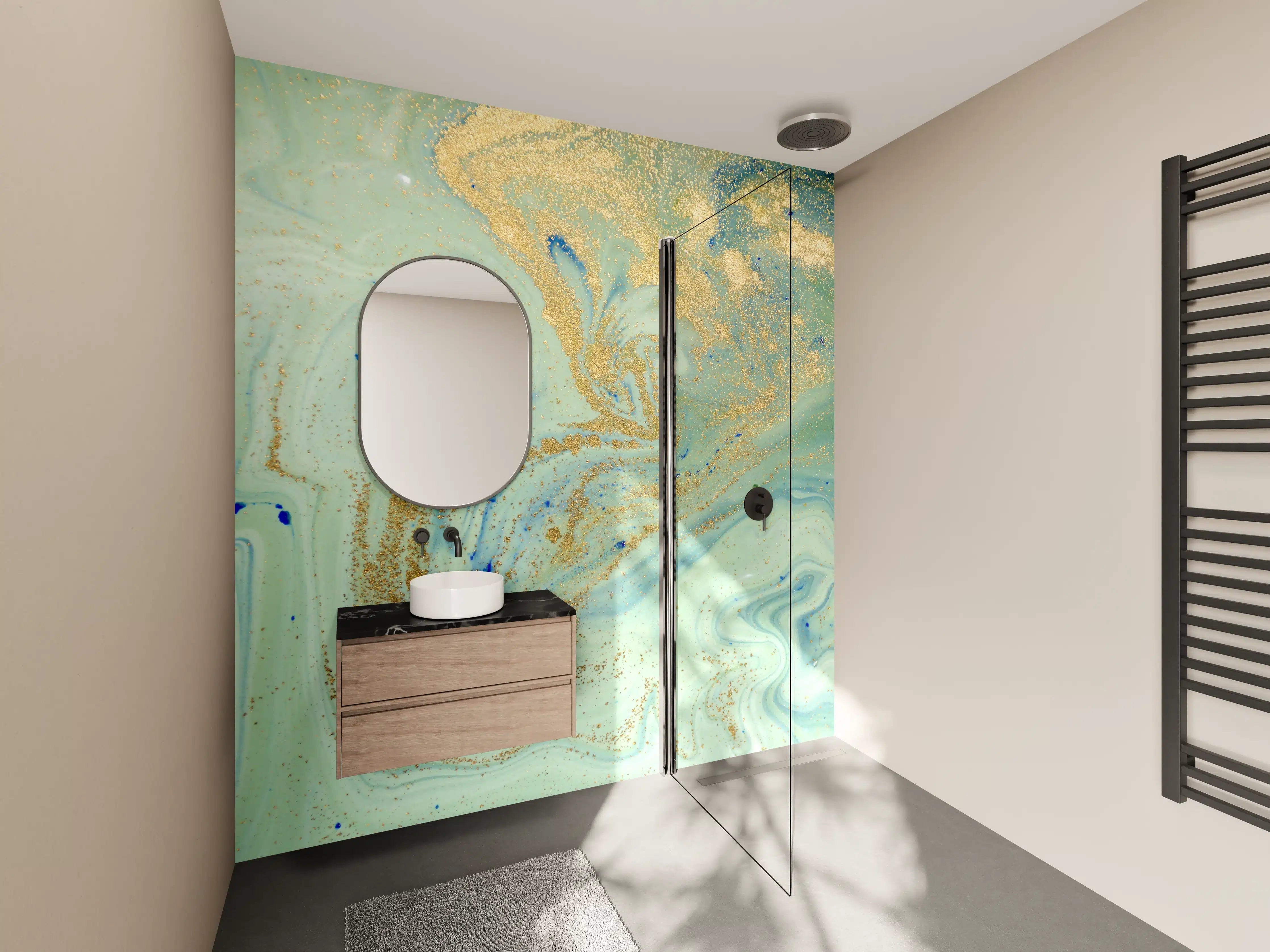 Wandverkleidung Bad - Elegante Marbledekoration mit Goldakzenten