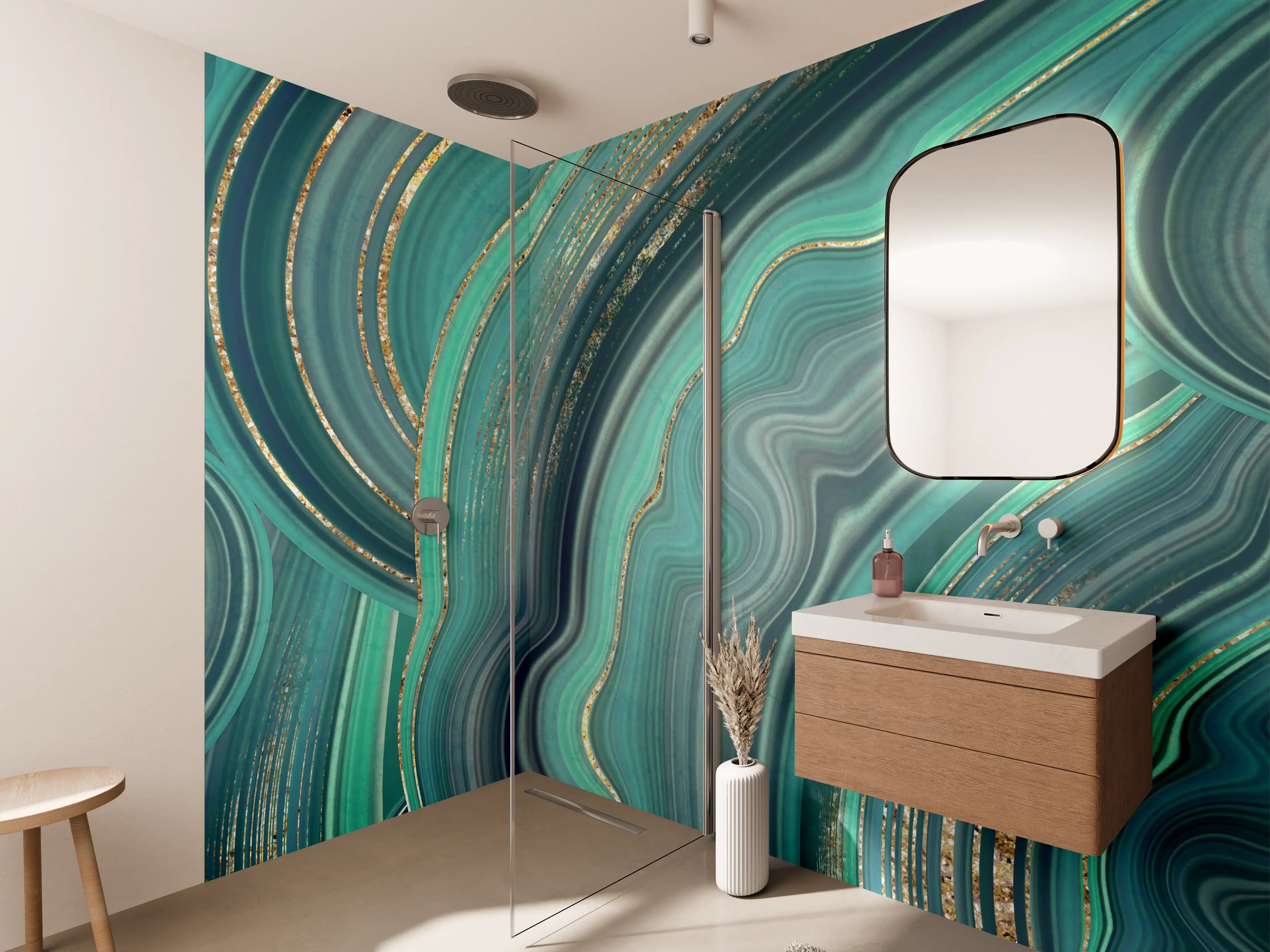 Wandverkleidung Bad - Elegante Türkis-Gold-Marmor-Textur