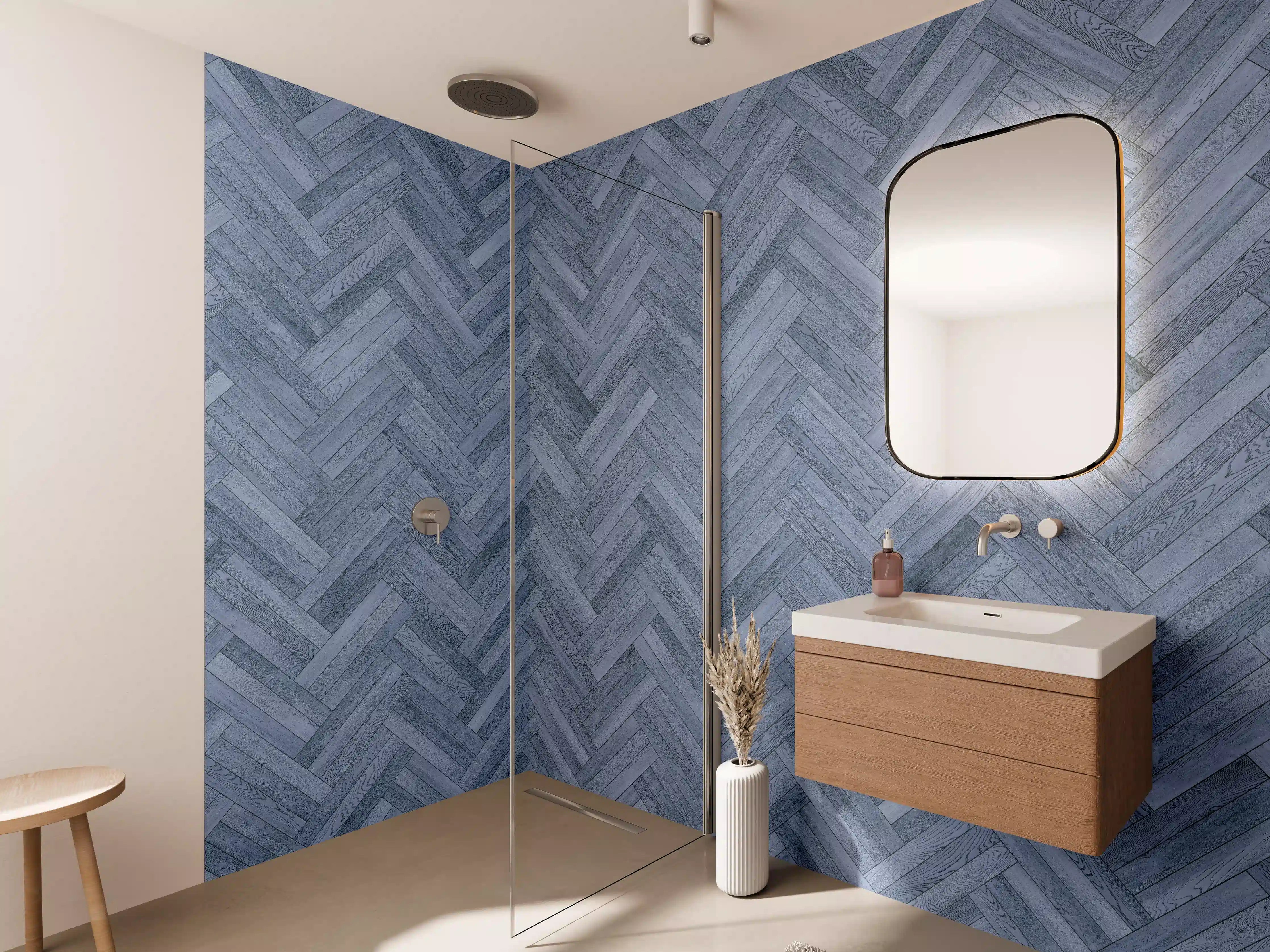 Wandverkleidung Bad - Elegante blaue Holzmaserung
