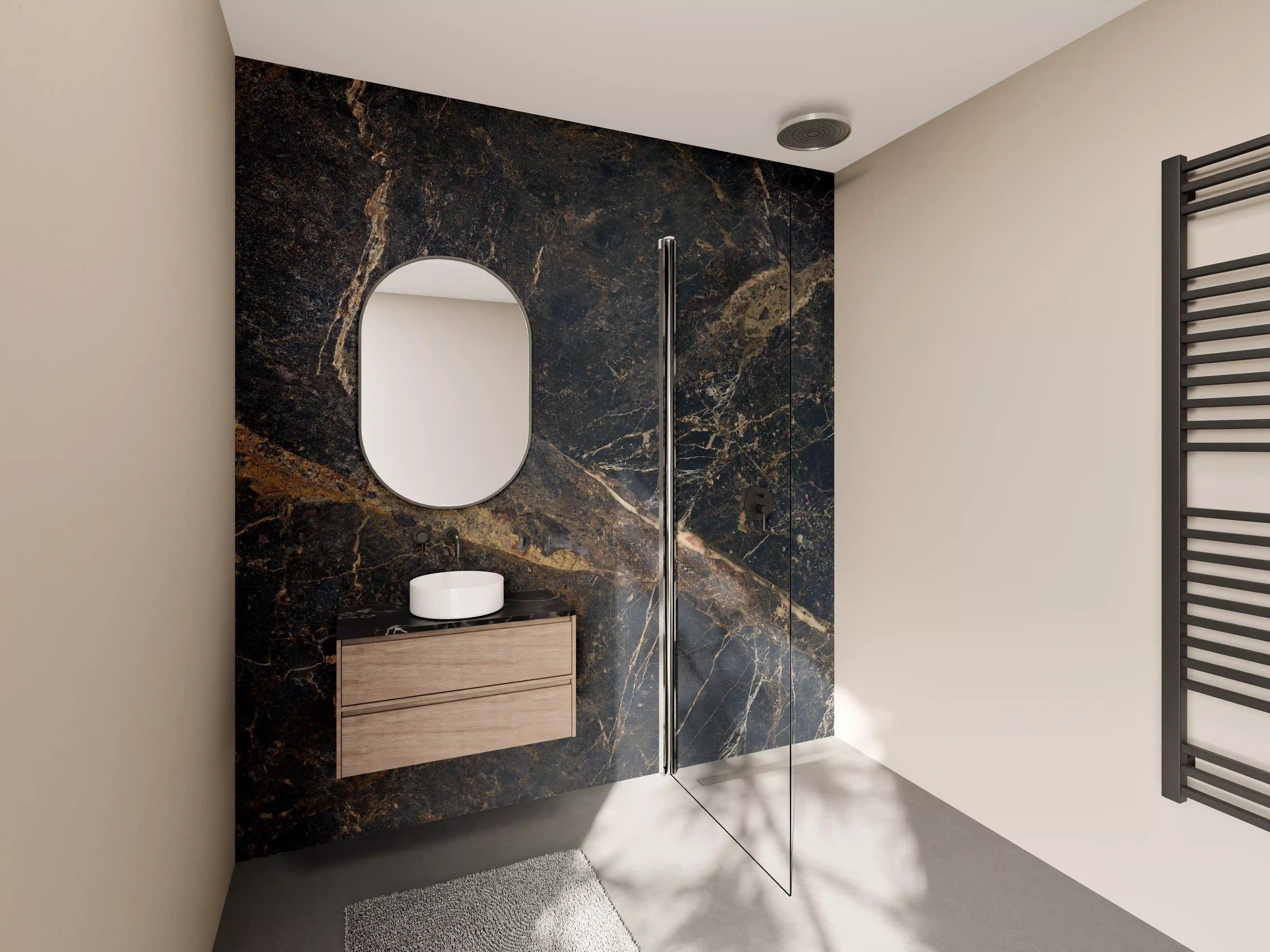 Wandverkleidung Bad - Elegante dunkle Marmor-Optik