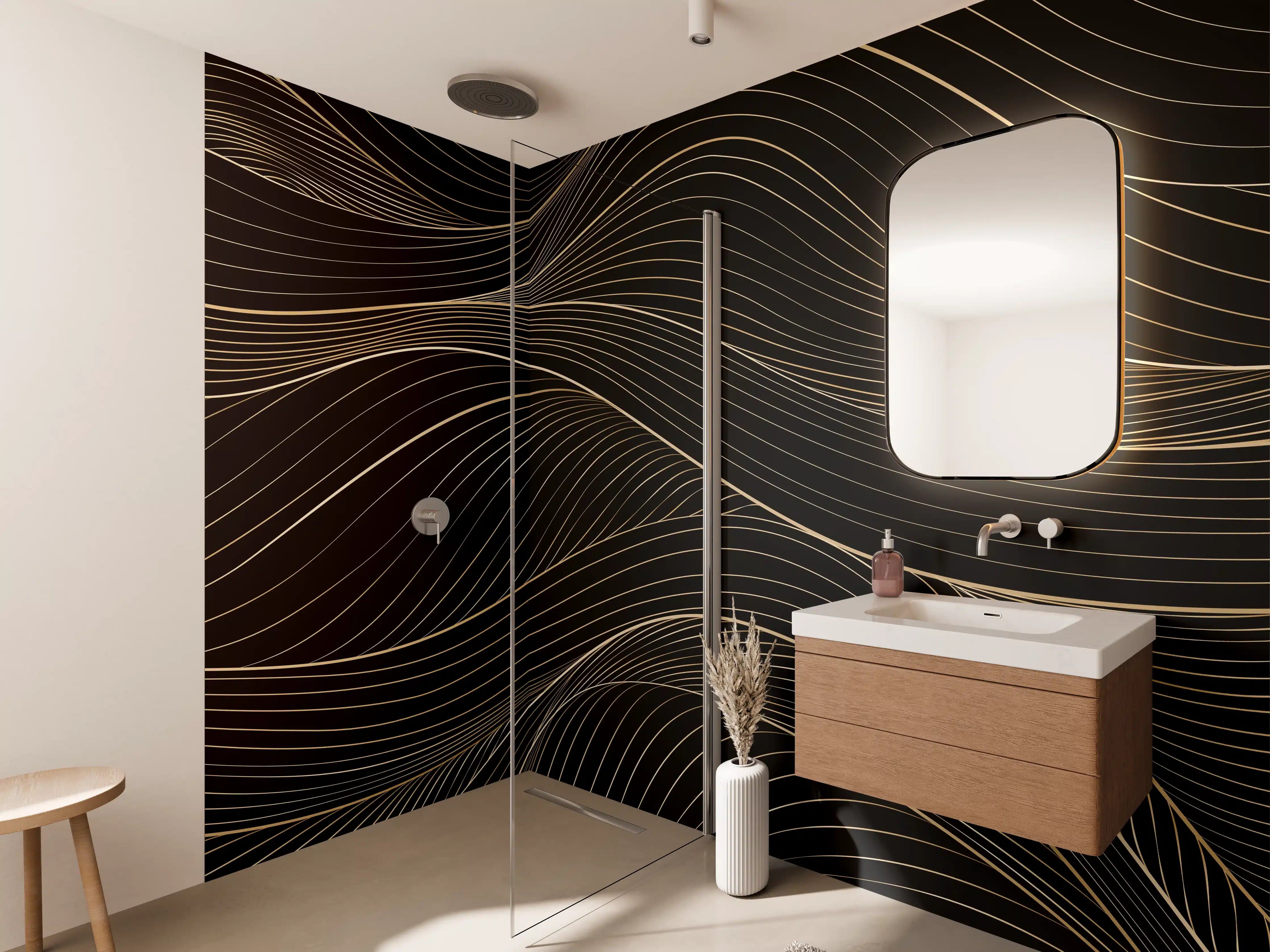 Wandverkleidung Bad - Elegante dunkle Wellendesign