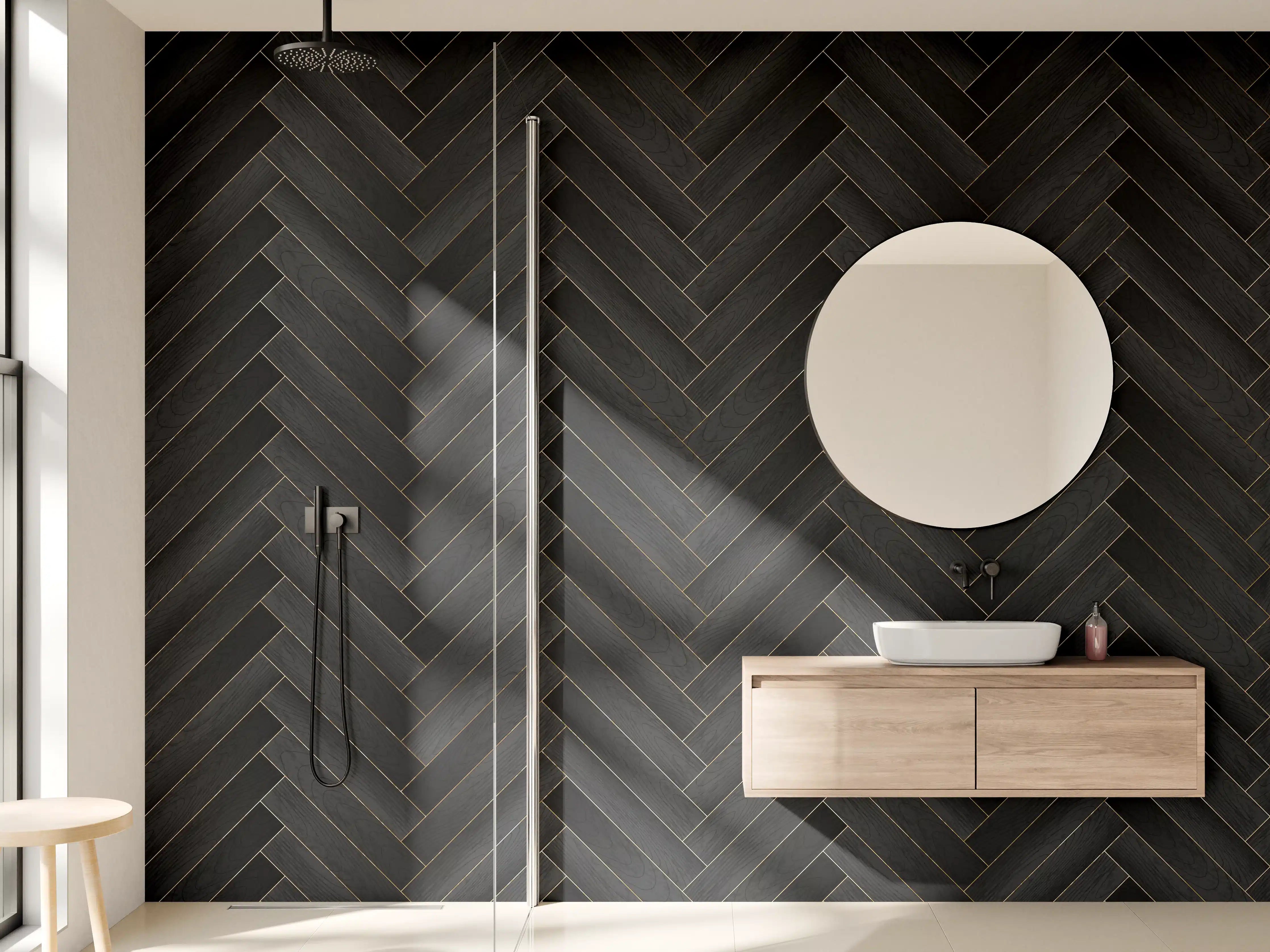 Wandverkleidung Bad - Elegante schwarze Holzoptik