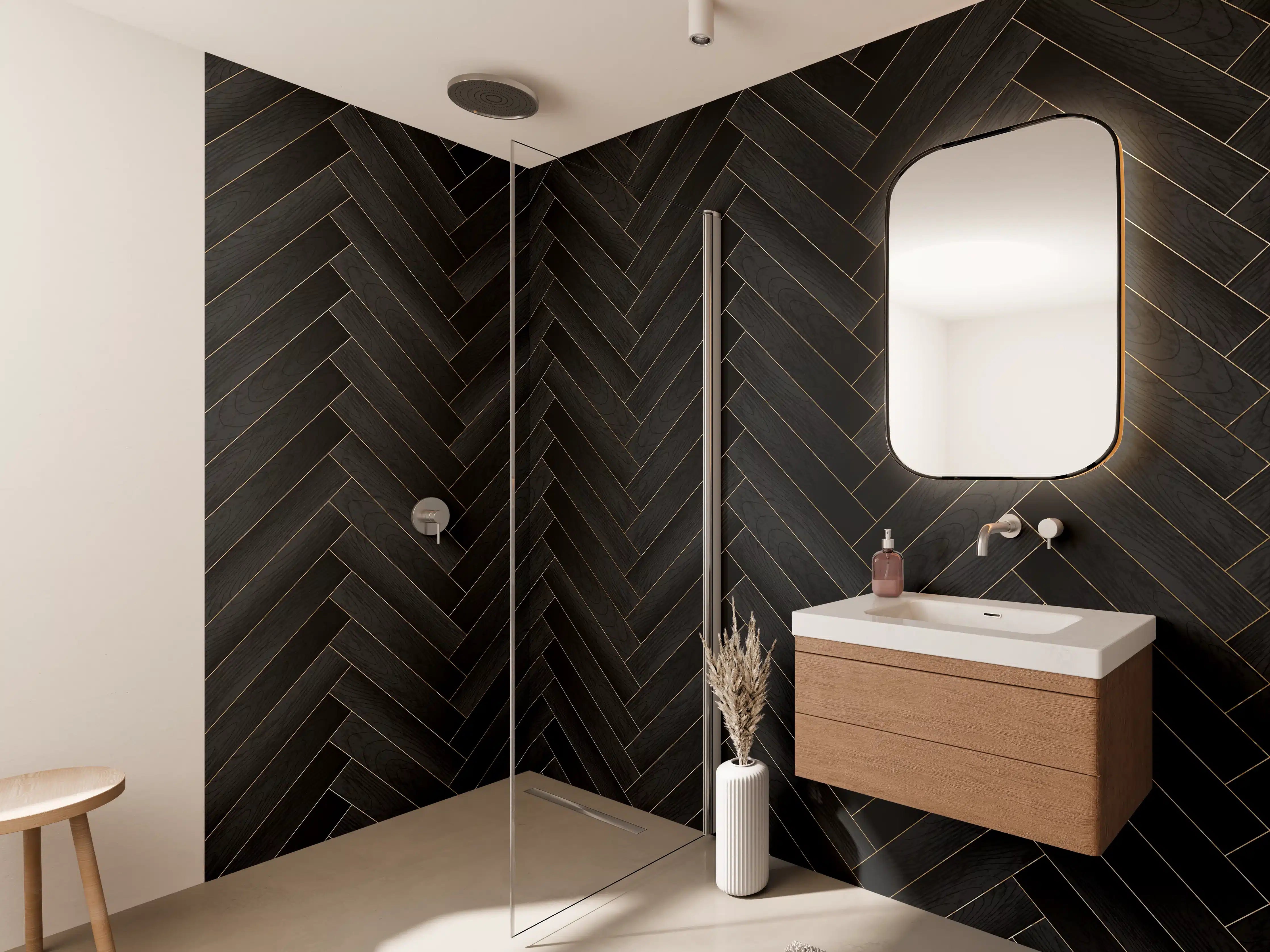 Wandverkleidung Bad - Elegante schwarze Holzoptik