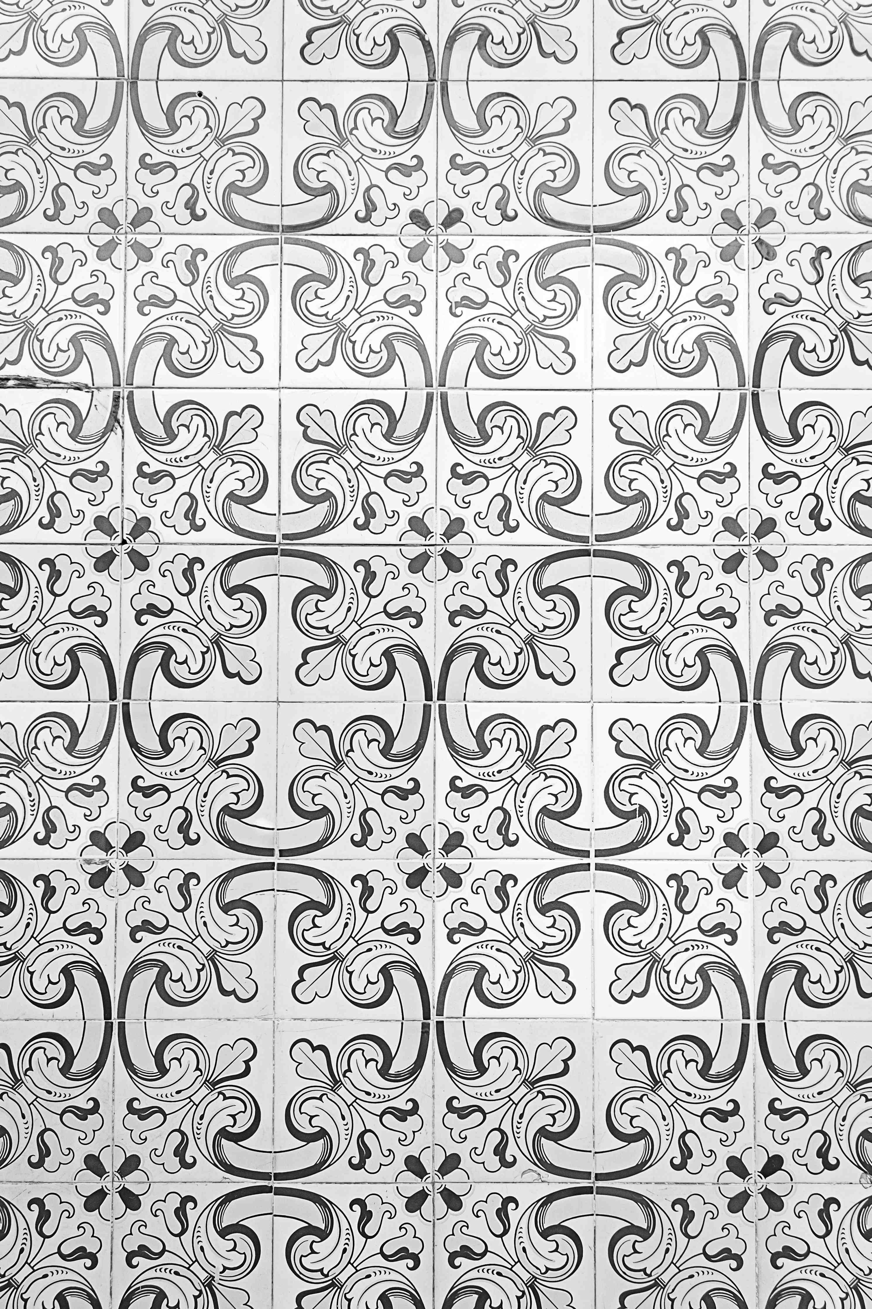 Wandverkleidung Bad-Elegante weiße Fliesen mit schwarzem Ornament