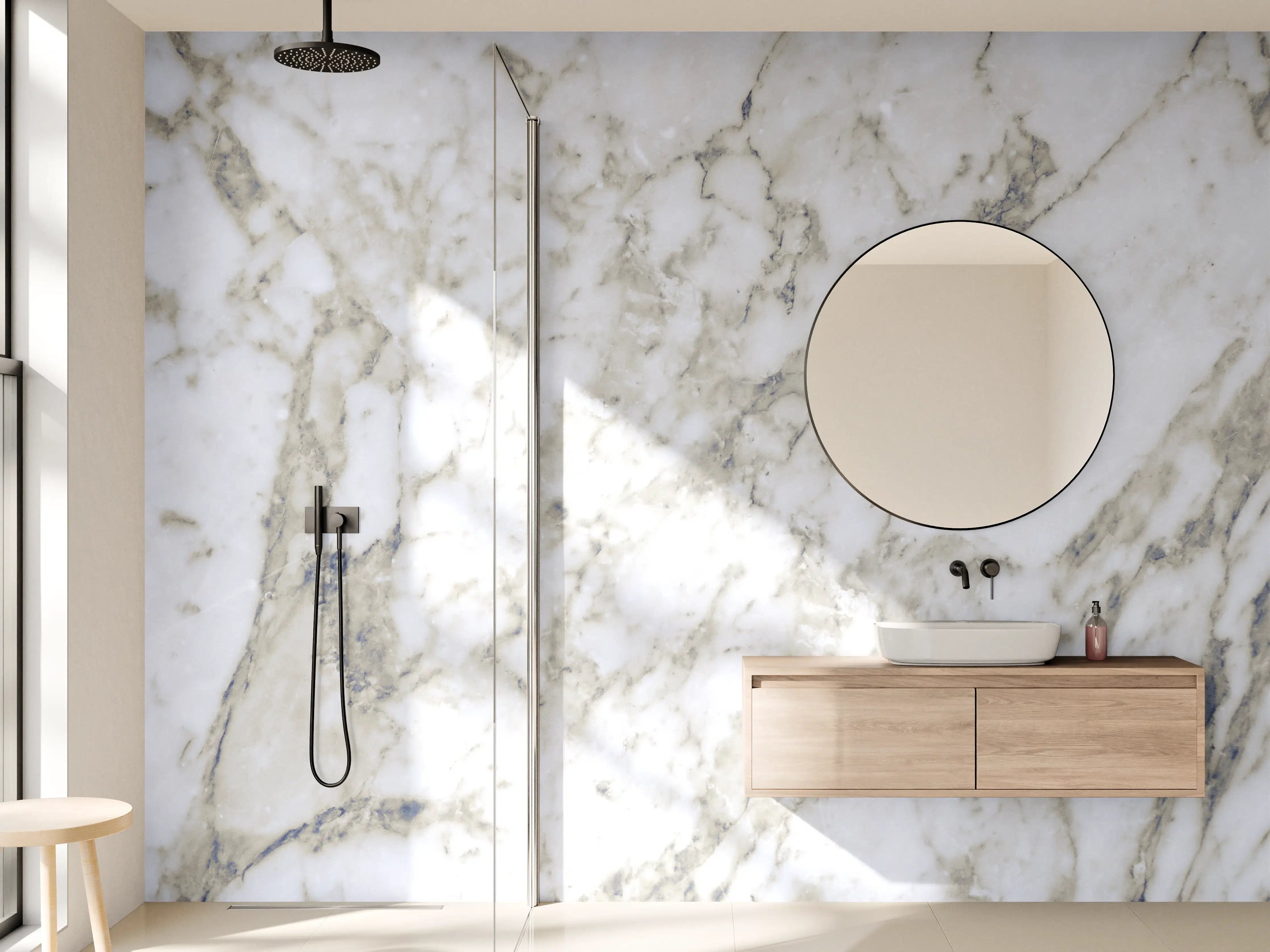 Wandverkleidung Bad - Elegante weiße Marmor-Textur mit feinen grauen Adern