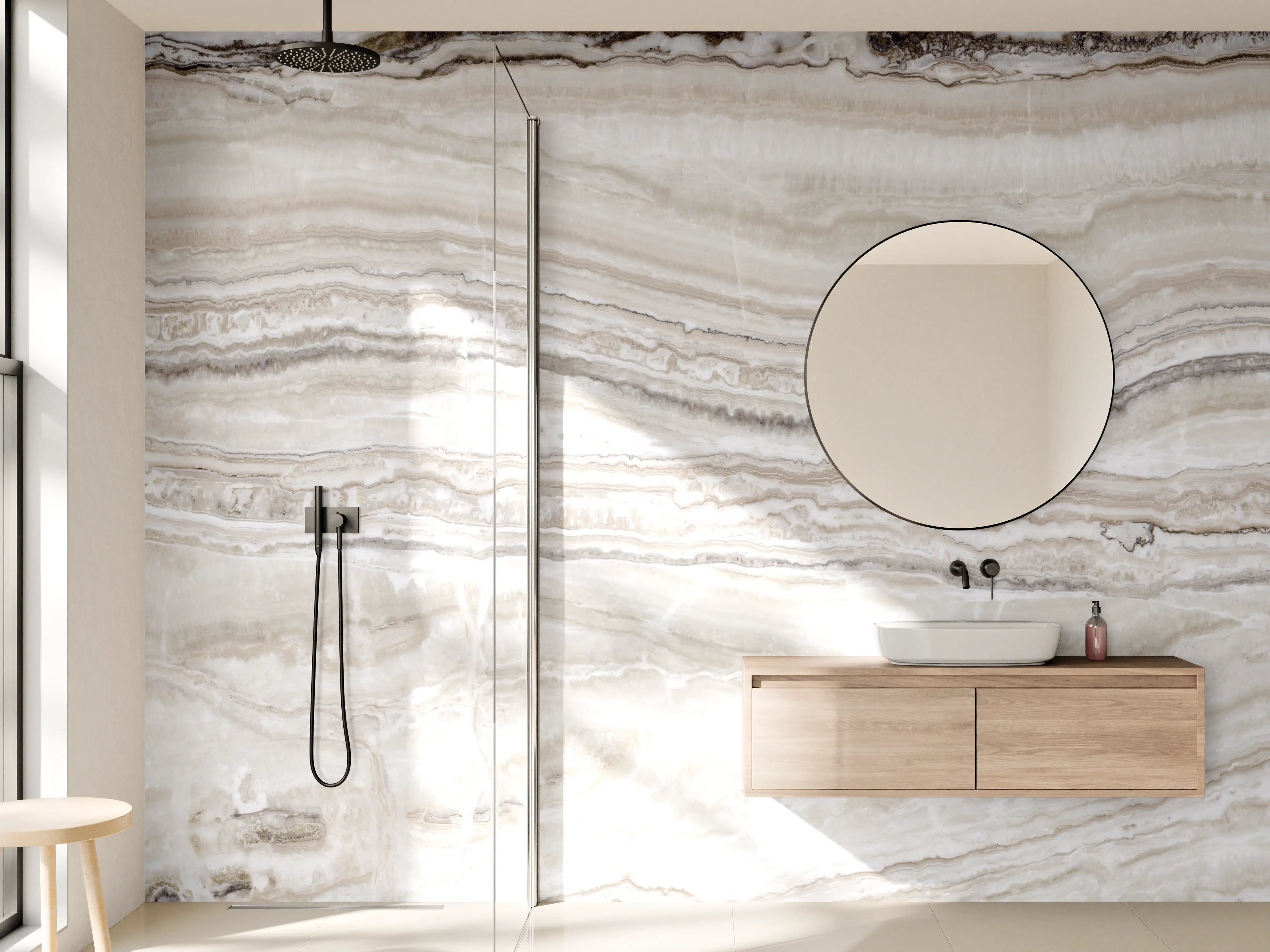 Wandverkleidung Bad - Eleganter Grau-Weiß-Marmor