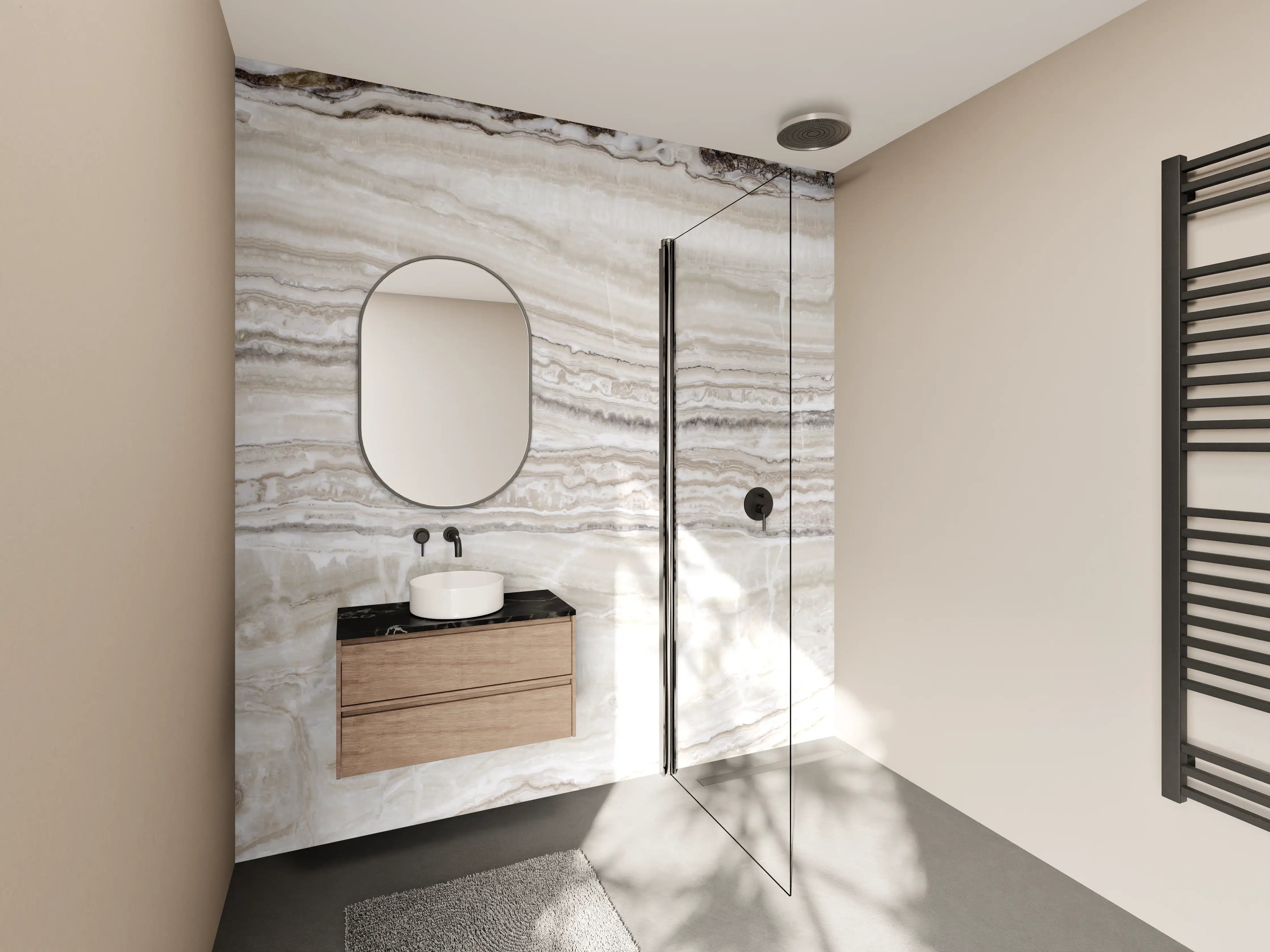 Wandverkleidung Bad - Eleganter Grau-Weiß-Marmor