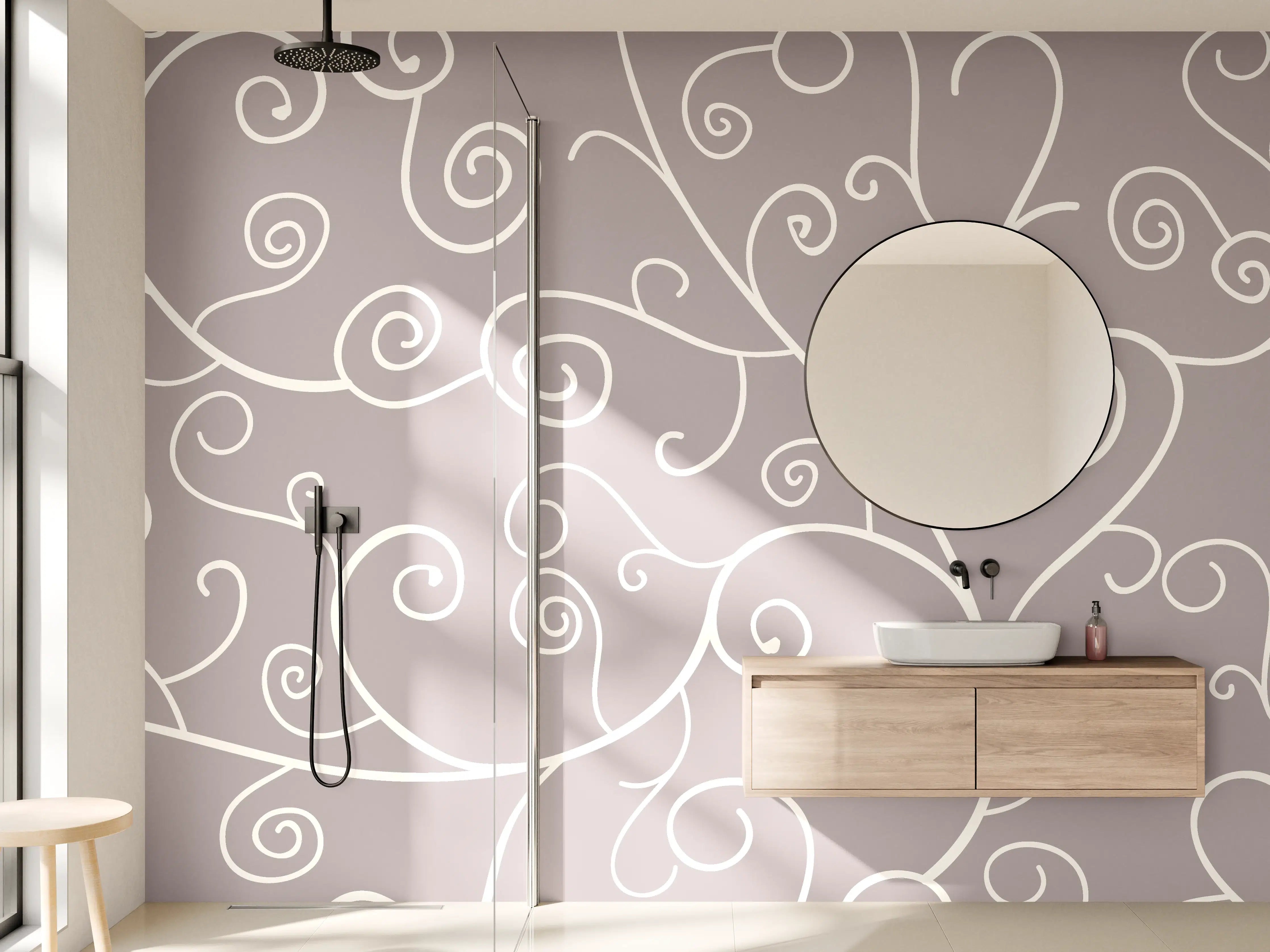 Wandverkleidung Bad - Elegantes Grau-Weiß Swirl Muster