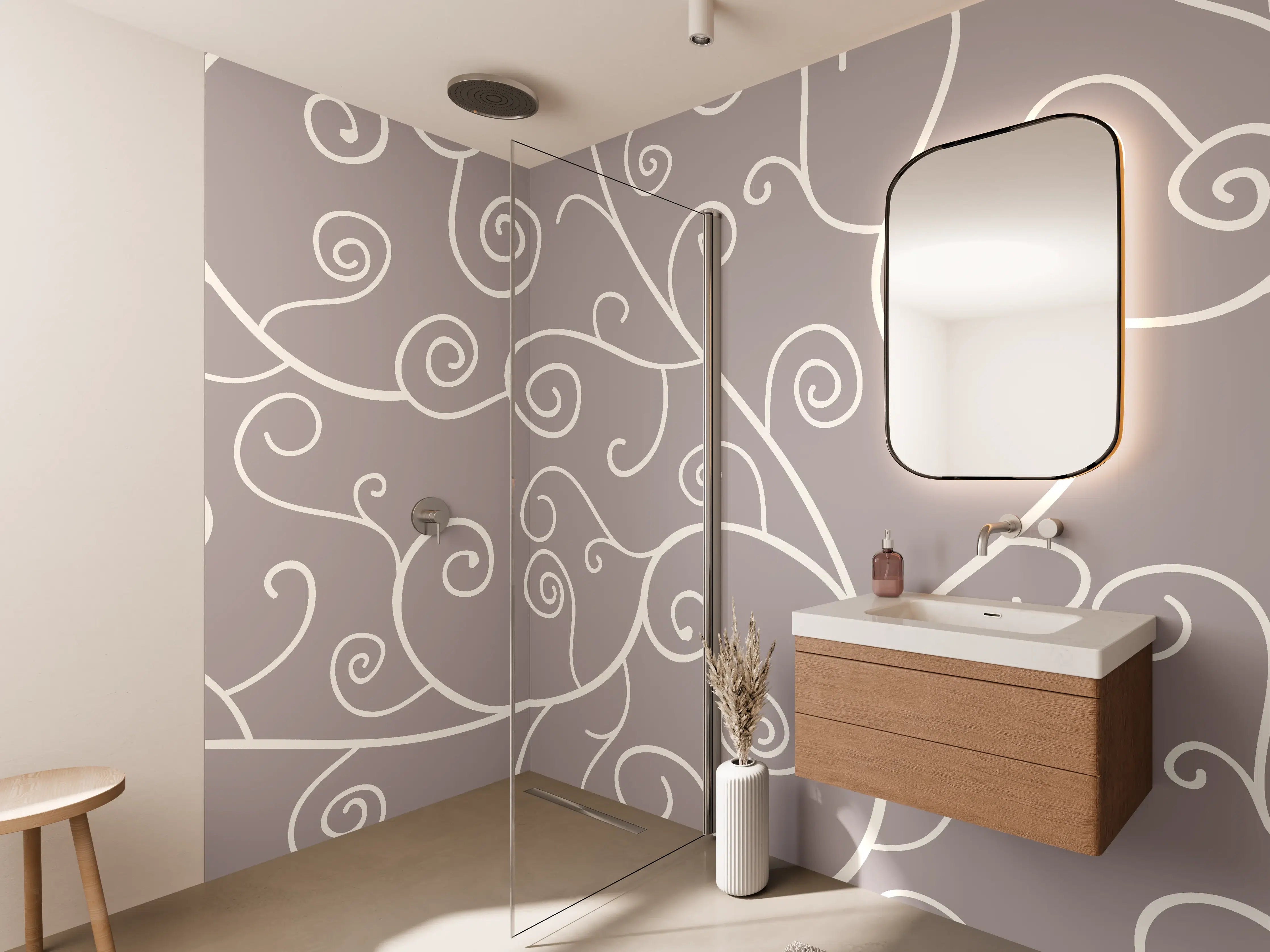 Wandverkleidung Bad - Elegantes Grau-Weiß Swirl Muster