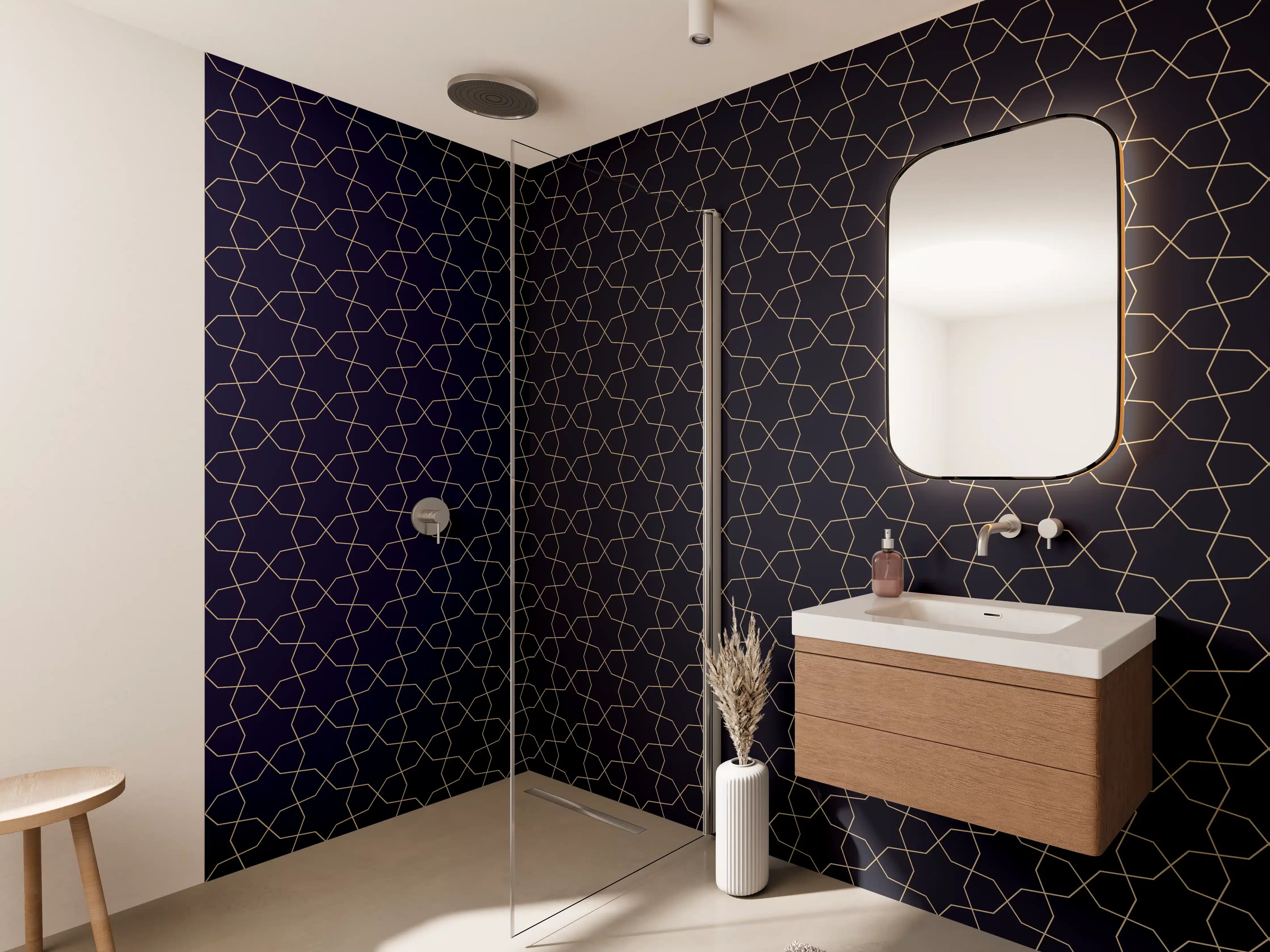 Wandverkleidung Bad - Elegantes dunkles Muster mit inspirierendem Design
