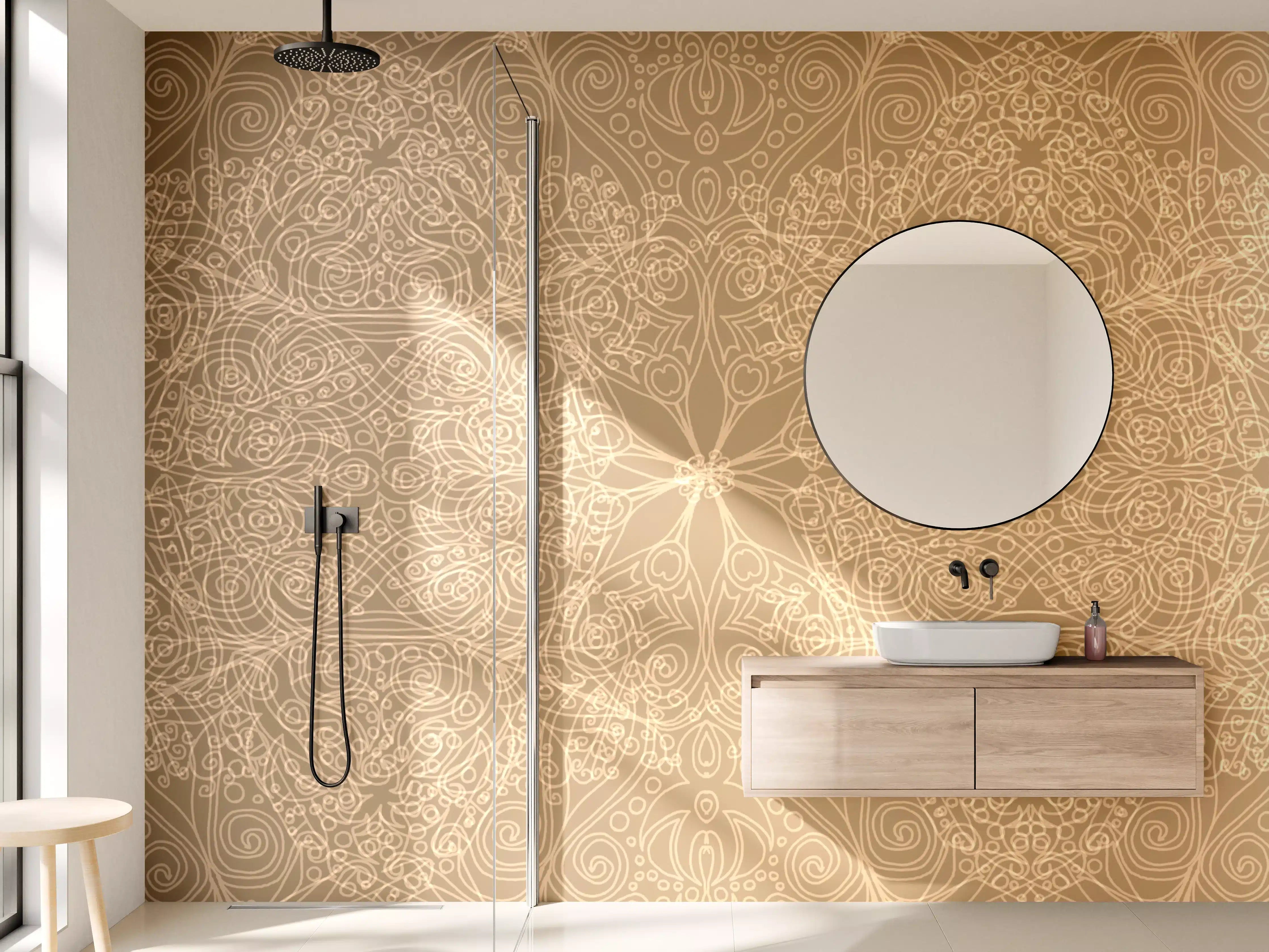 Wandverkleidung Bad - Elegantes goldfarbenes Mandala-Design