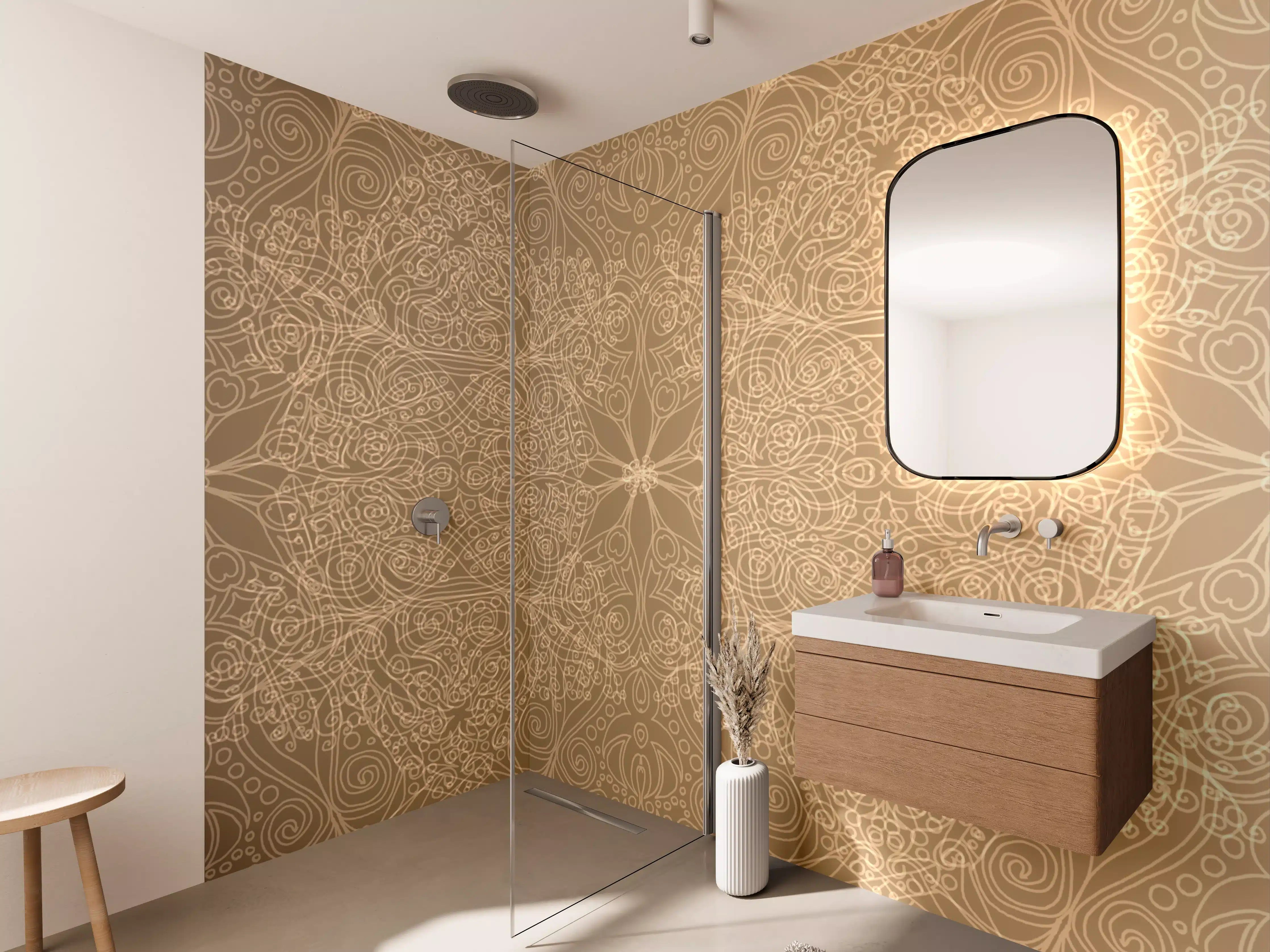 Wandverkleidung Bad - Elegantes goldfarbenes Mandala-Design