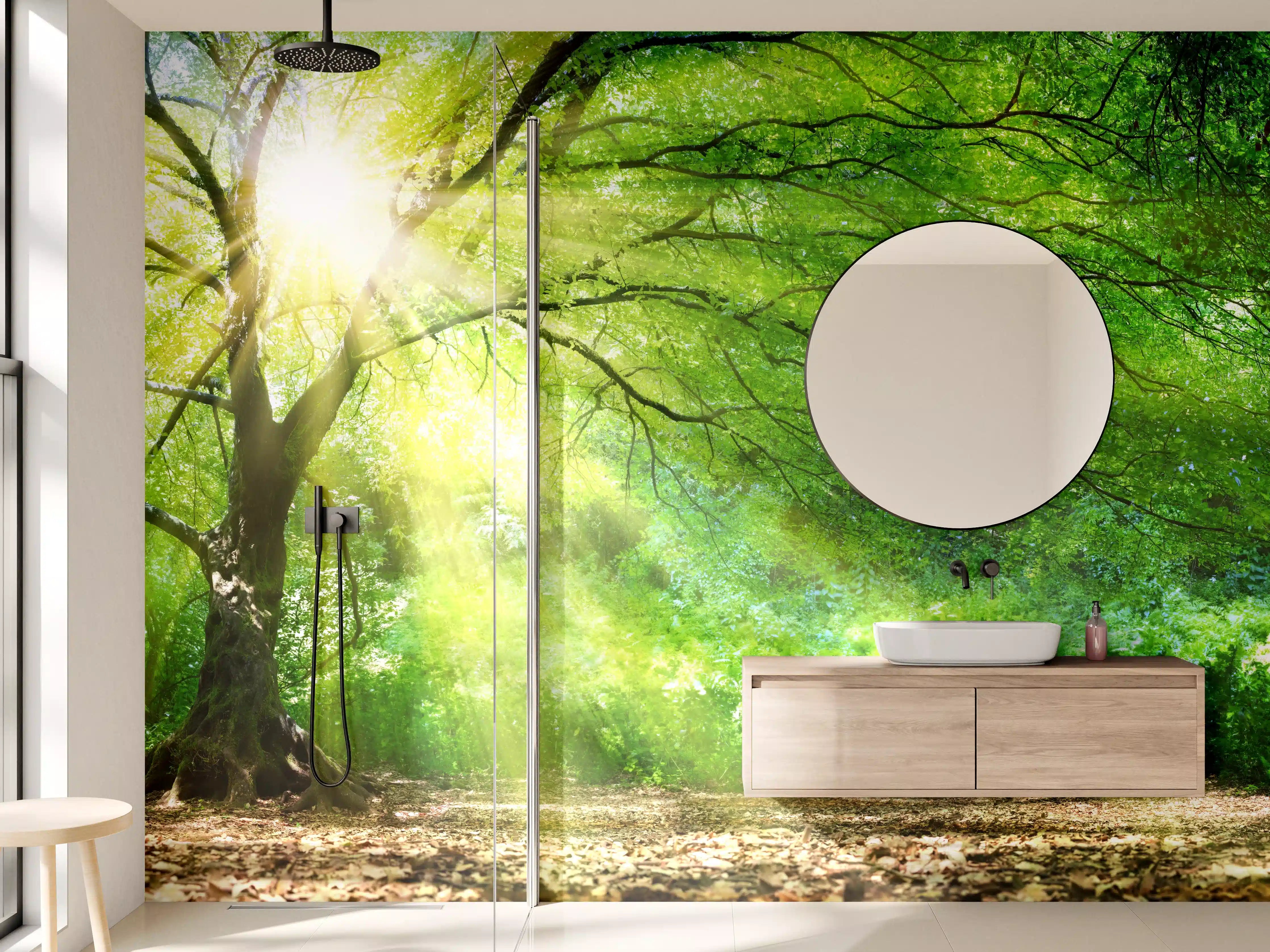 Wandverkleidung Bad - Energiegeladener Wald