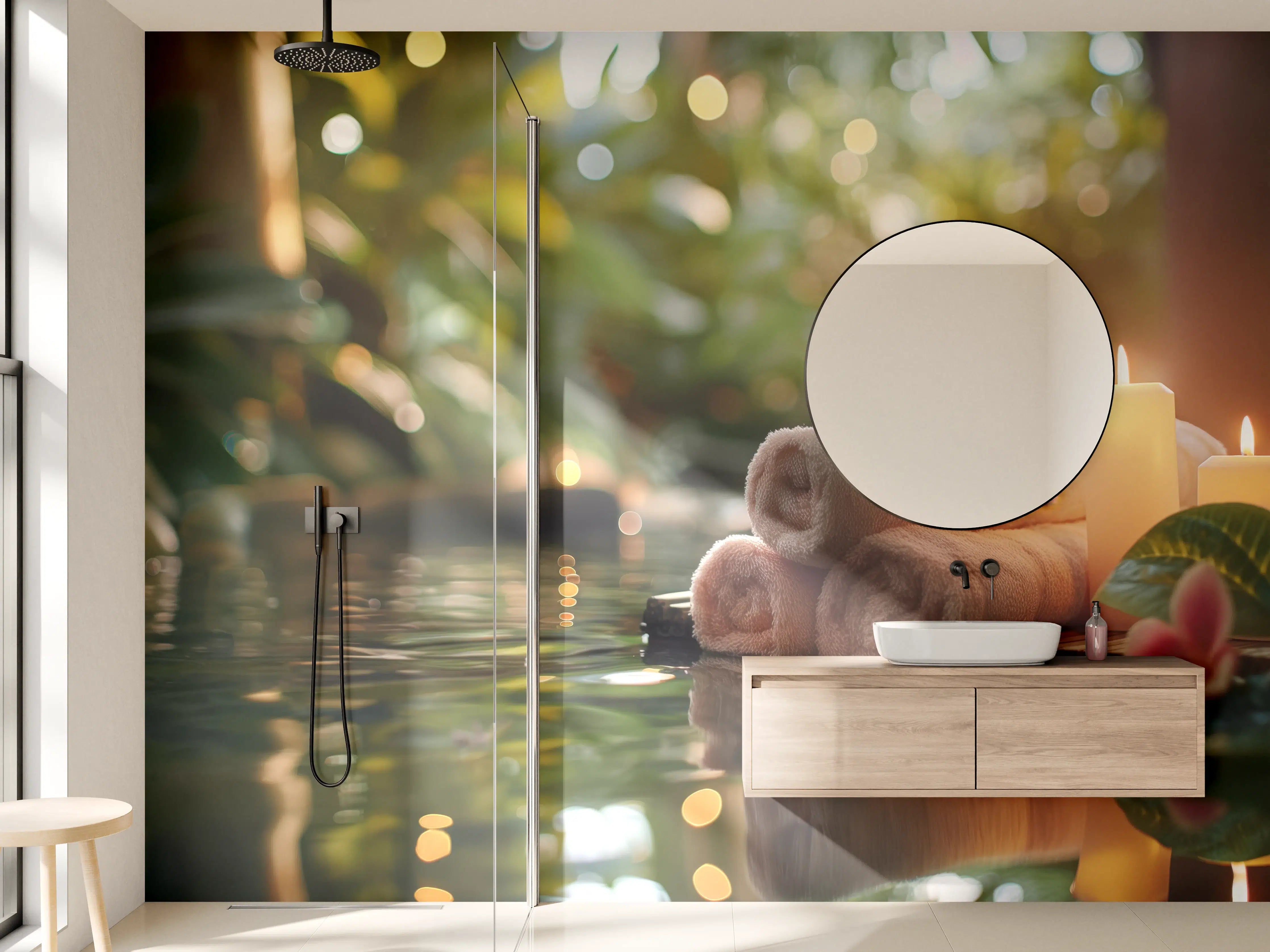 Wandverkleidung Bad - Entspannende Spa-Atmosphäre mit Handtüchern und Kerzen