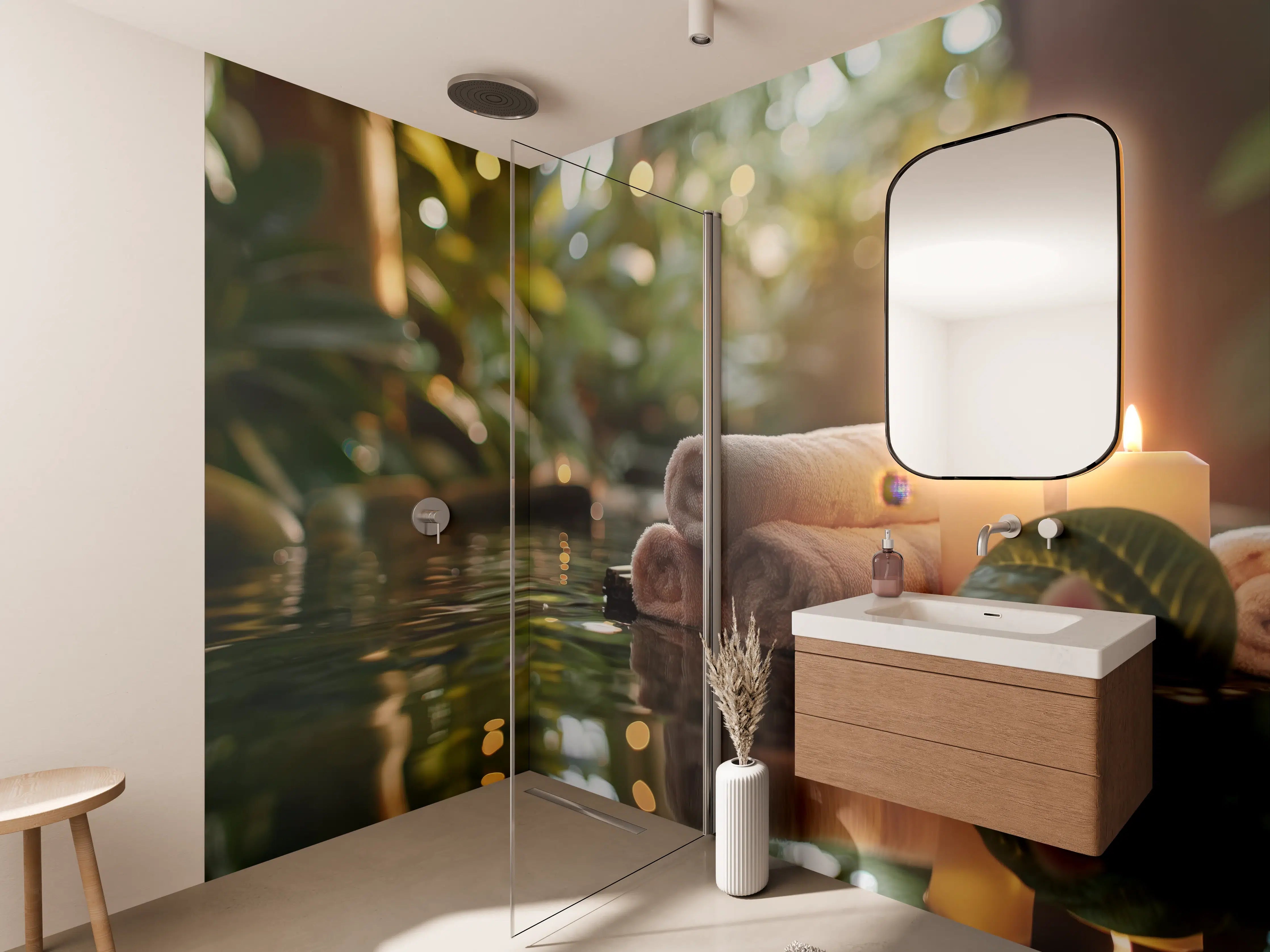 Wandverkleidung Bad - Entspannende Spa-Atmosphäre mit Handtüchern und Kerzen