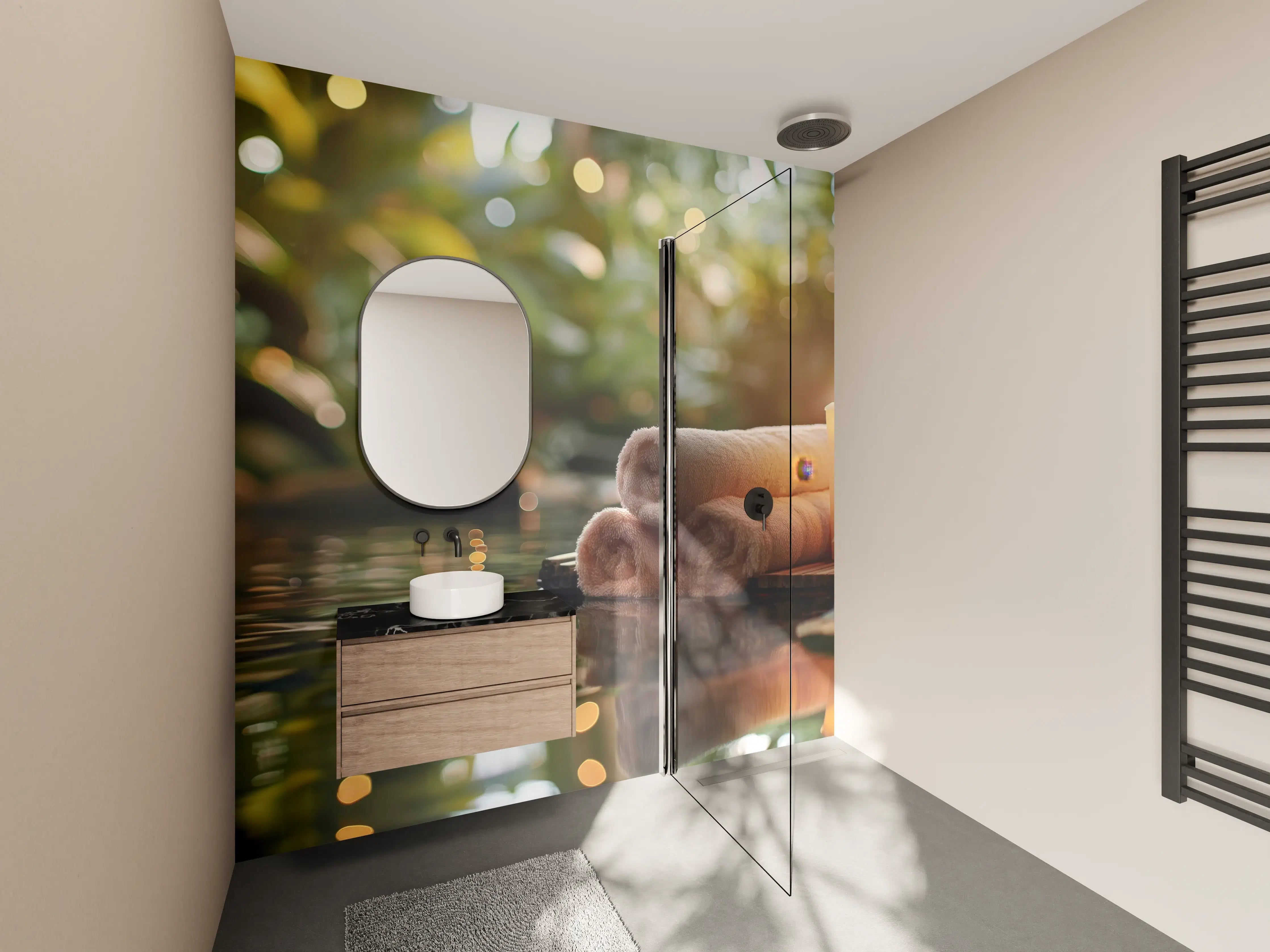 Wandverkleidung Bad - Entspannende Spa-Atmosphäre mit Handtüchern und Kerzen