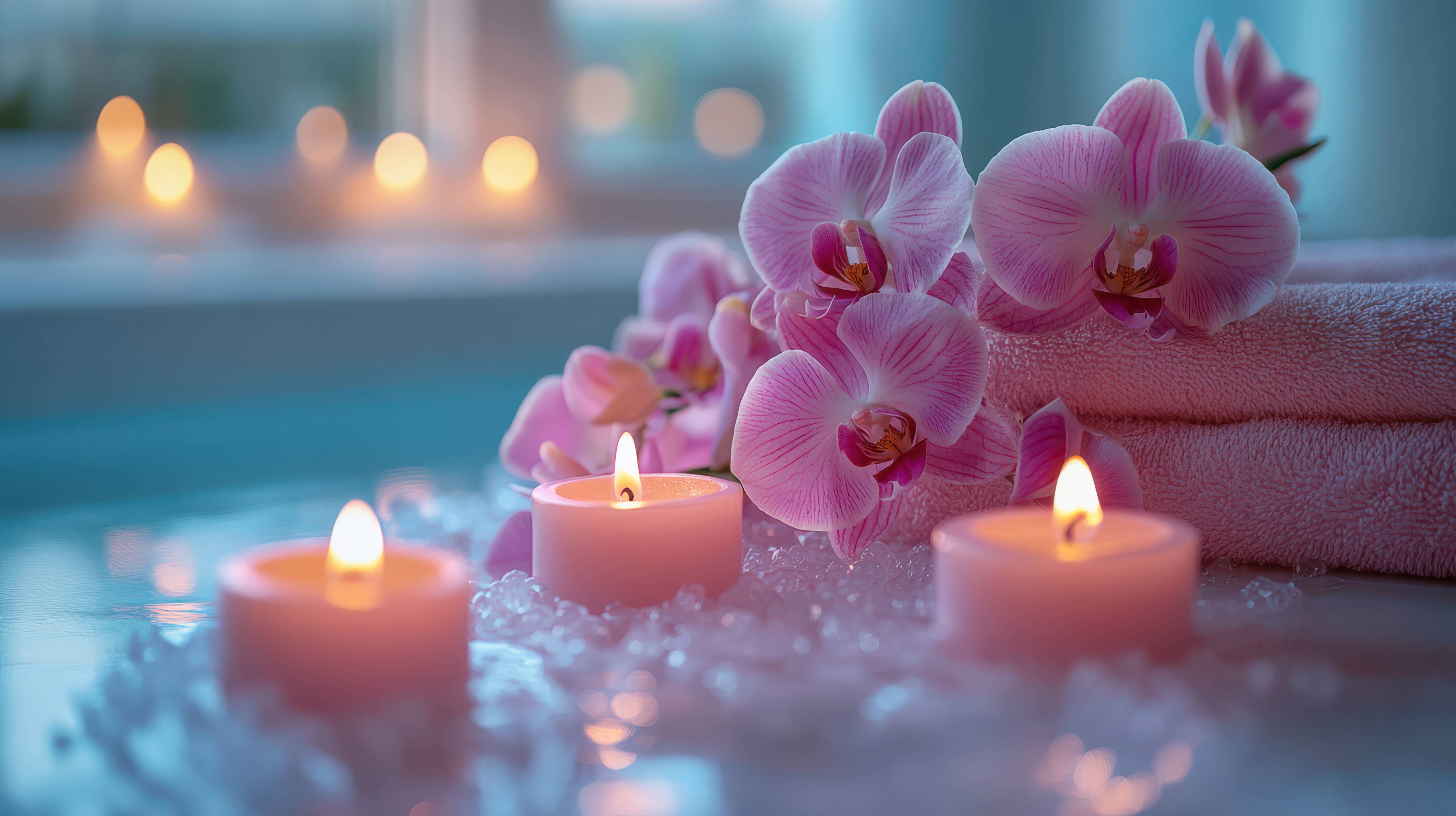 Wandverkleidung Bad-Entspannende Wellness-Atmosphäre mit Orchideen und Kerzen