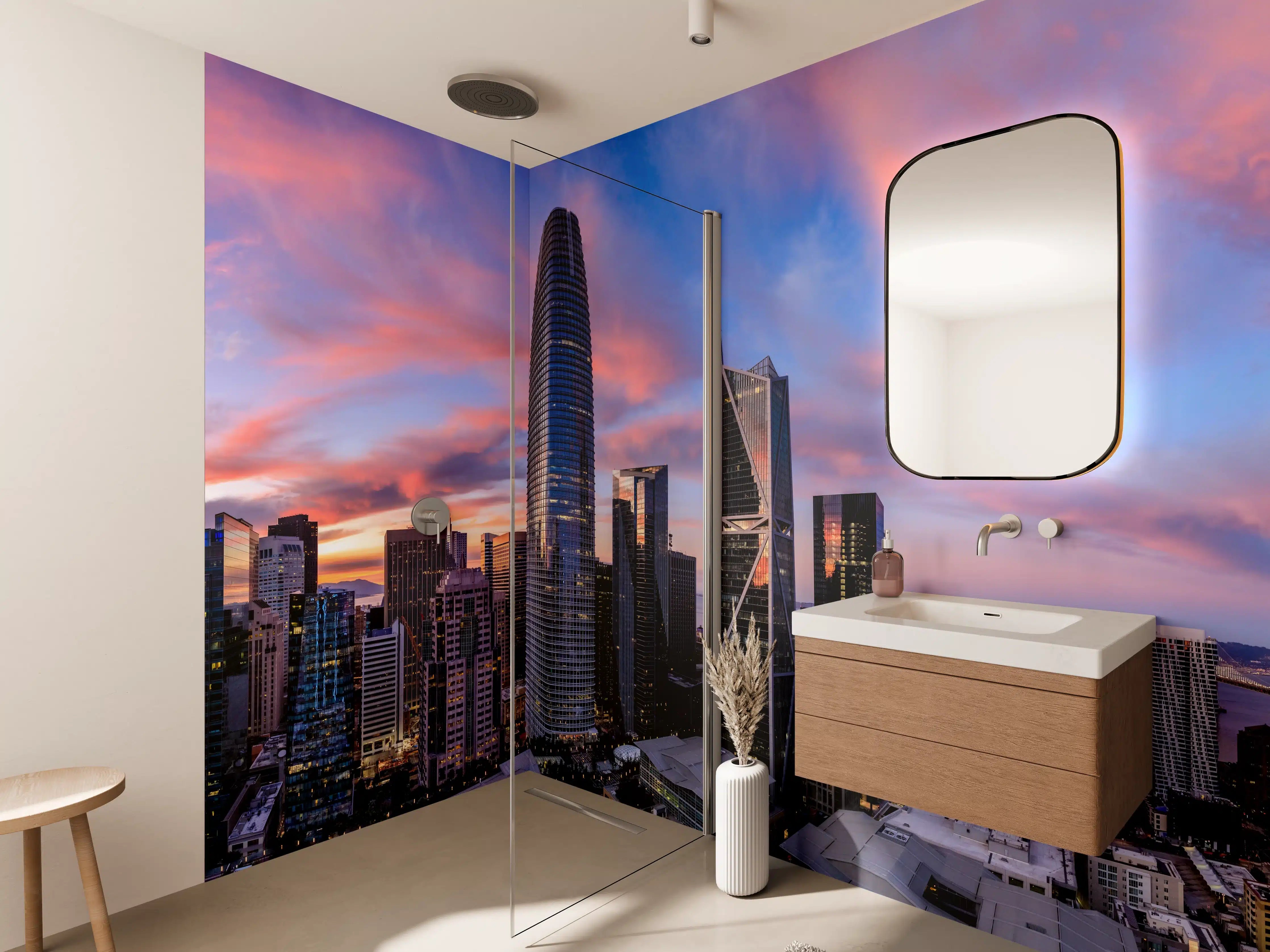 Wandverkleidung Bad - Epischer Sonnenuntergang über San Francisco