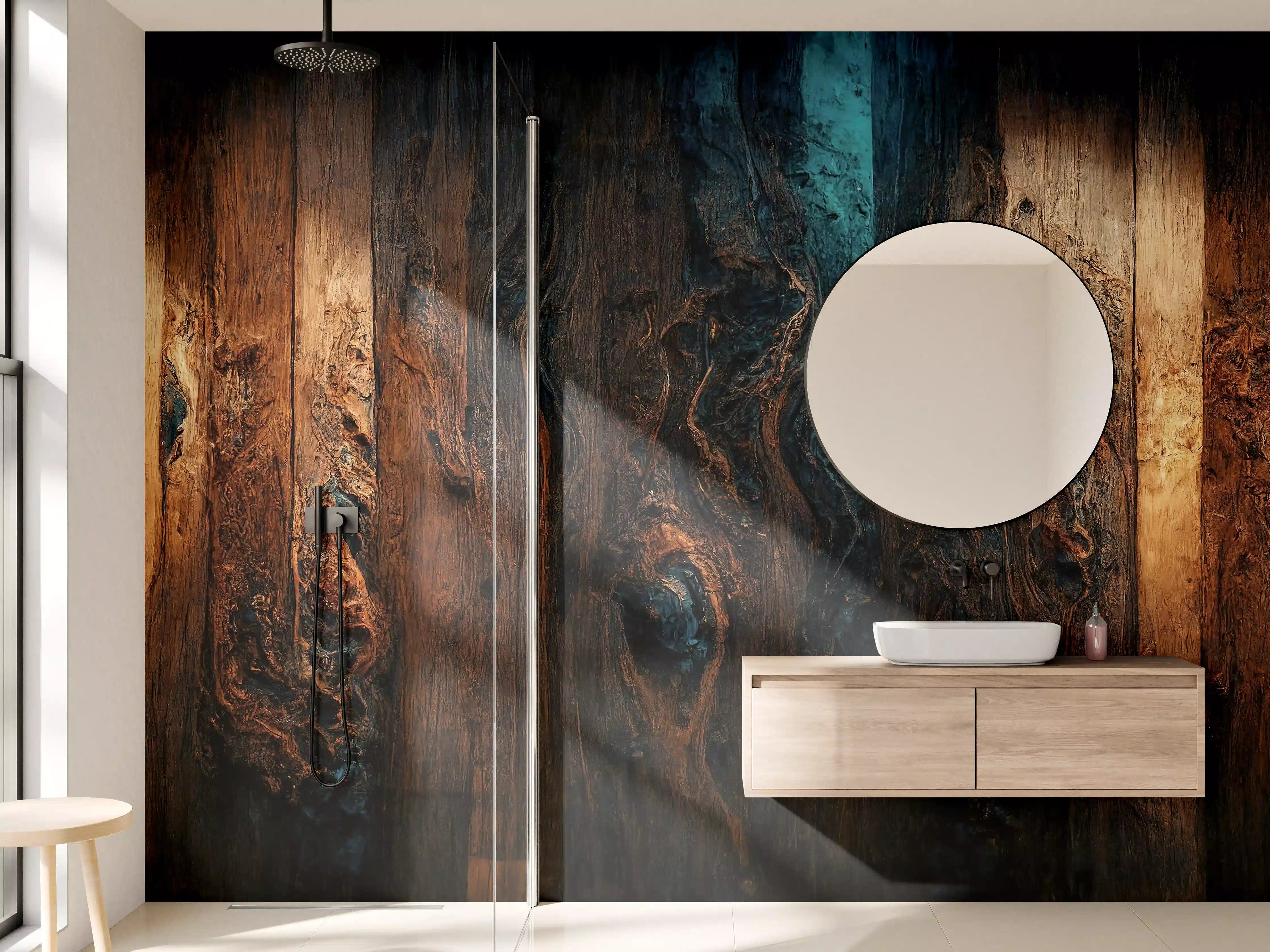 Wandverkleidung Bad - Epoxy-Holztisch mit Blaueffekt