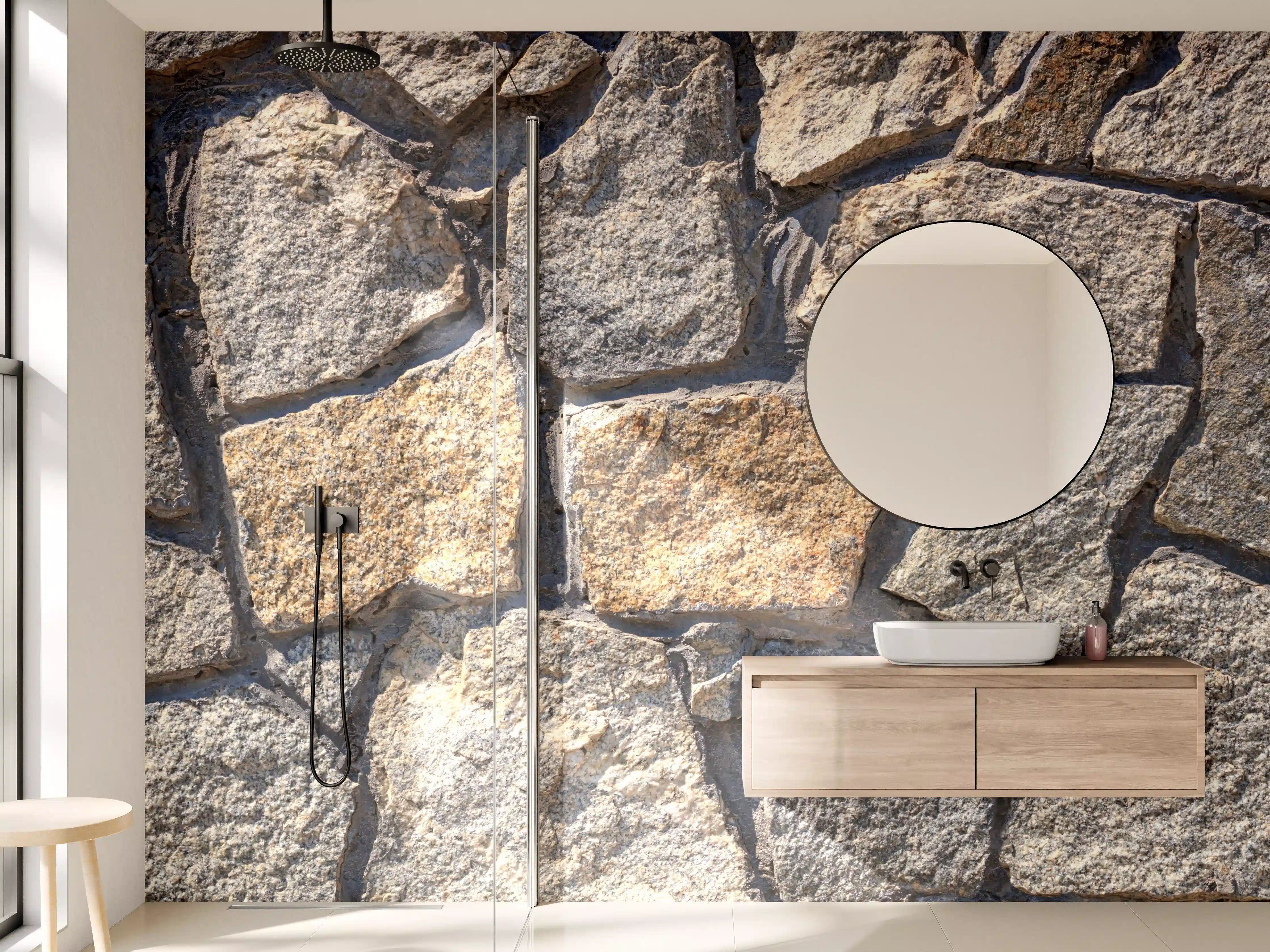 Wandverkleidung Bad - Erdige Grautöne in Natursteinwand