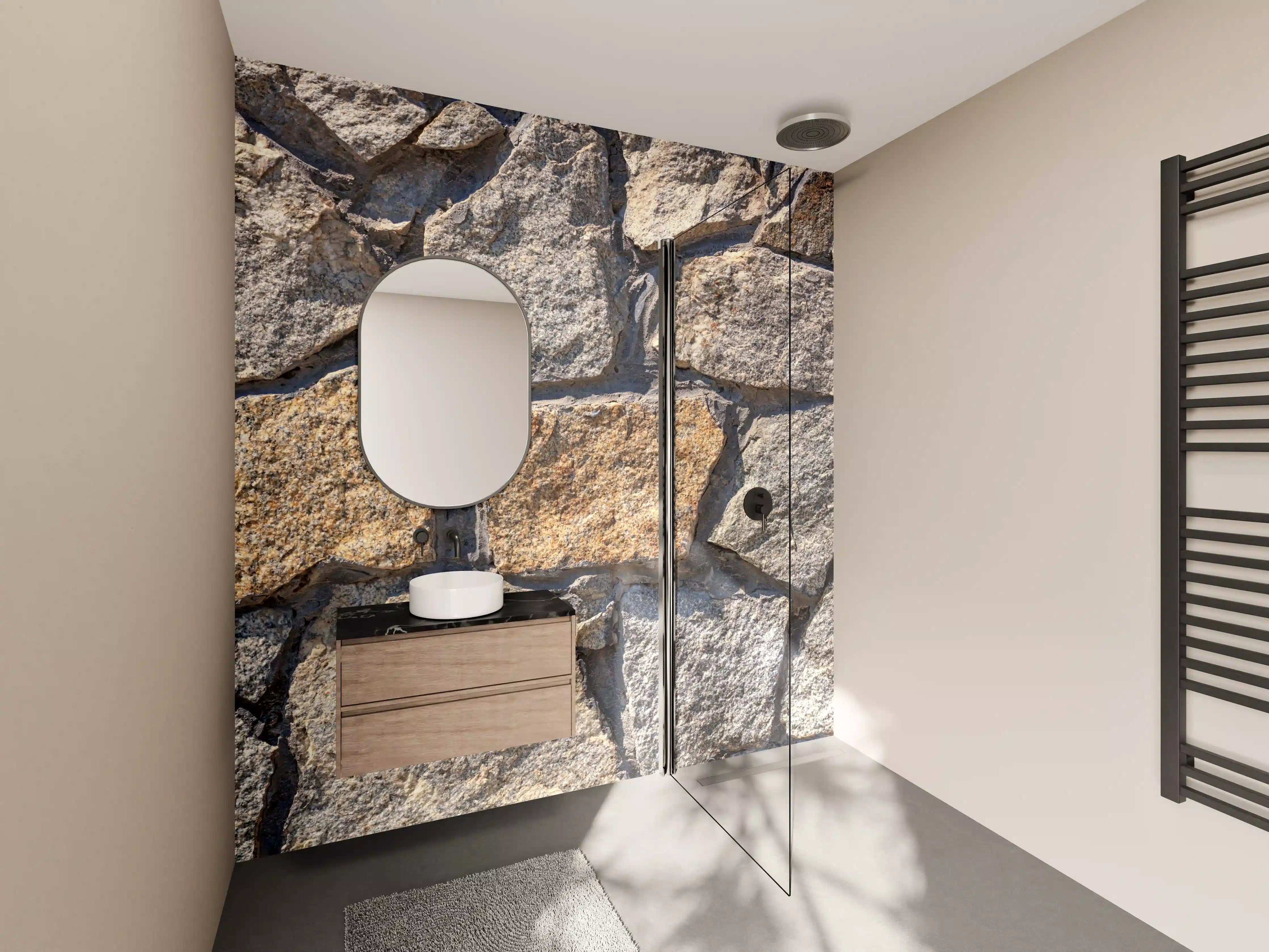 Wandverkleidung Bad - Erdige Grautöne in Natursteinwand