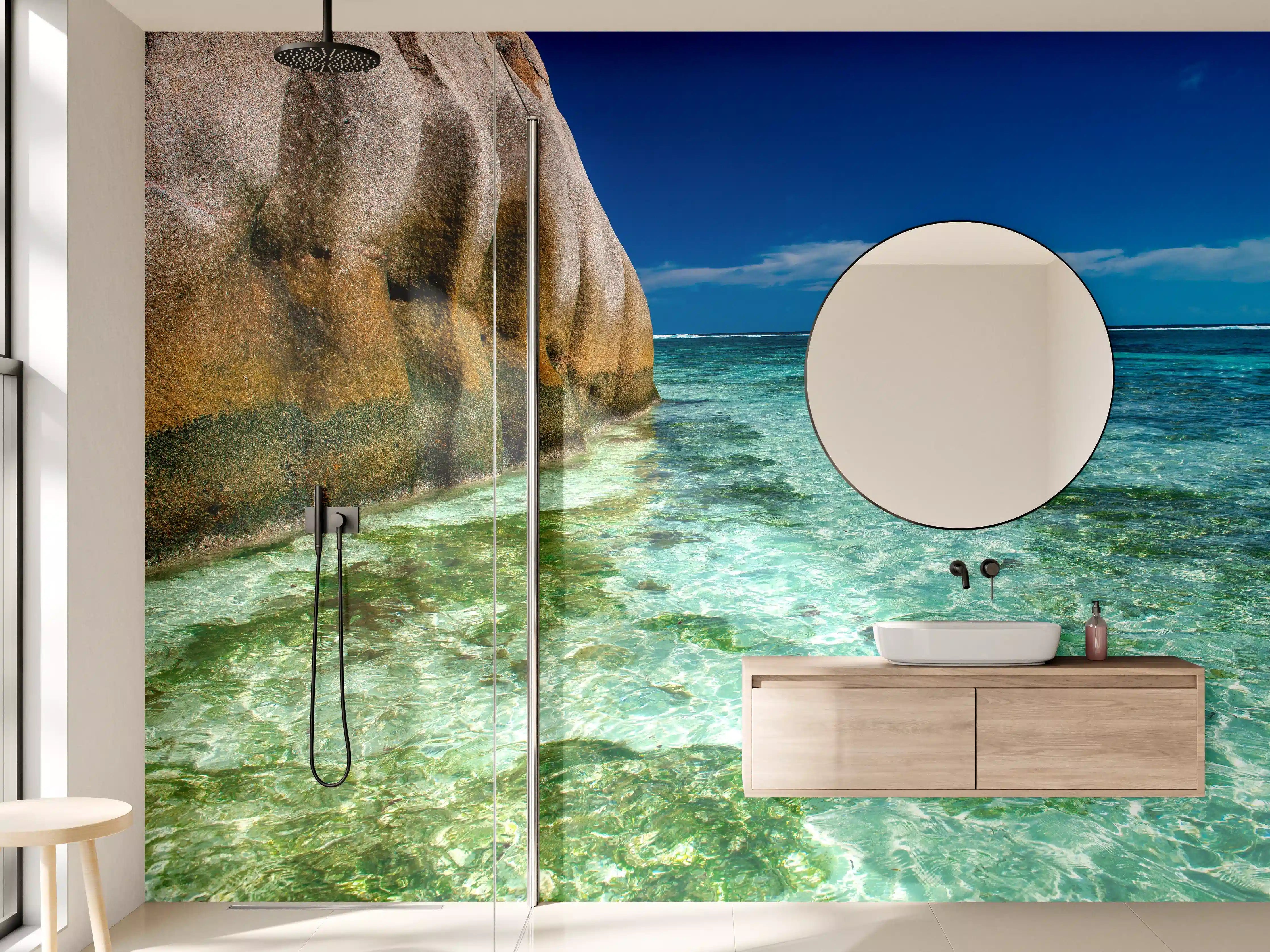 Wandverkleidung Bad - Erstaunliche Felsen am Strand Source d'Argent