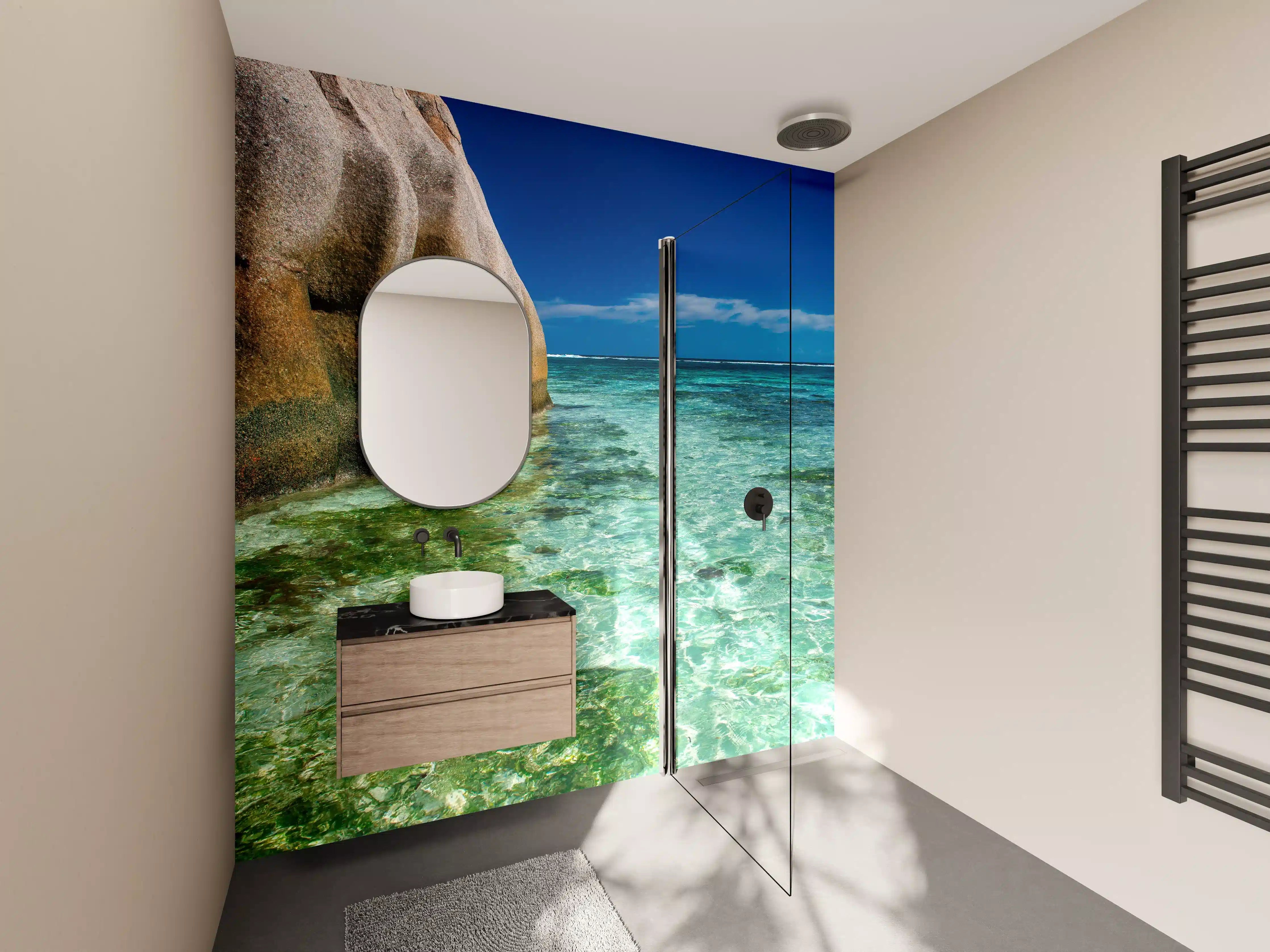 Wandverkleidung Bad - Erstaunliche Felsen am Strand Source d'Argent