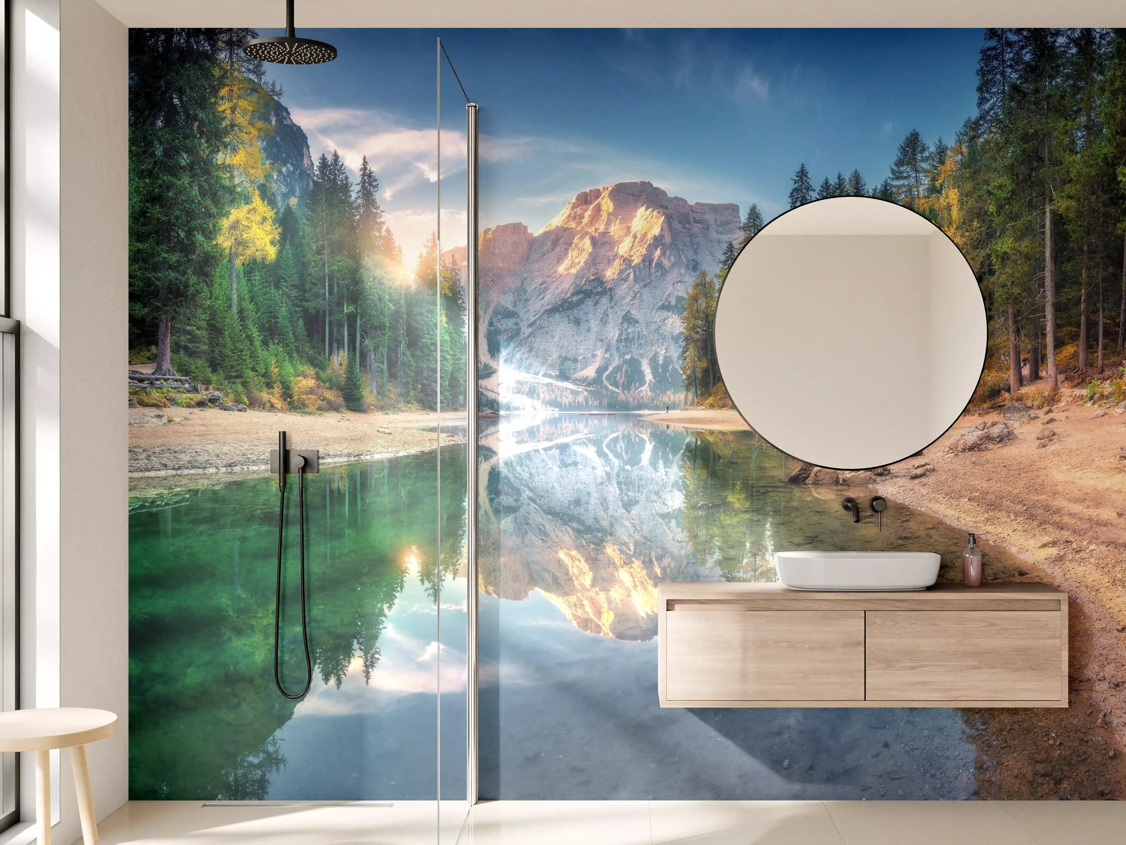 Wandverkleidung Bad - Erstaunlicher Pragser Wildsee bei Sonnenaufgang