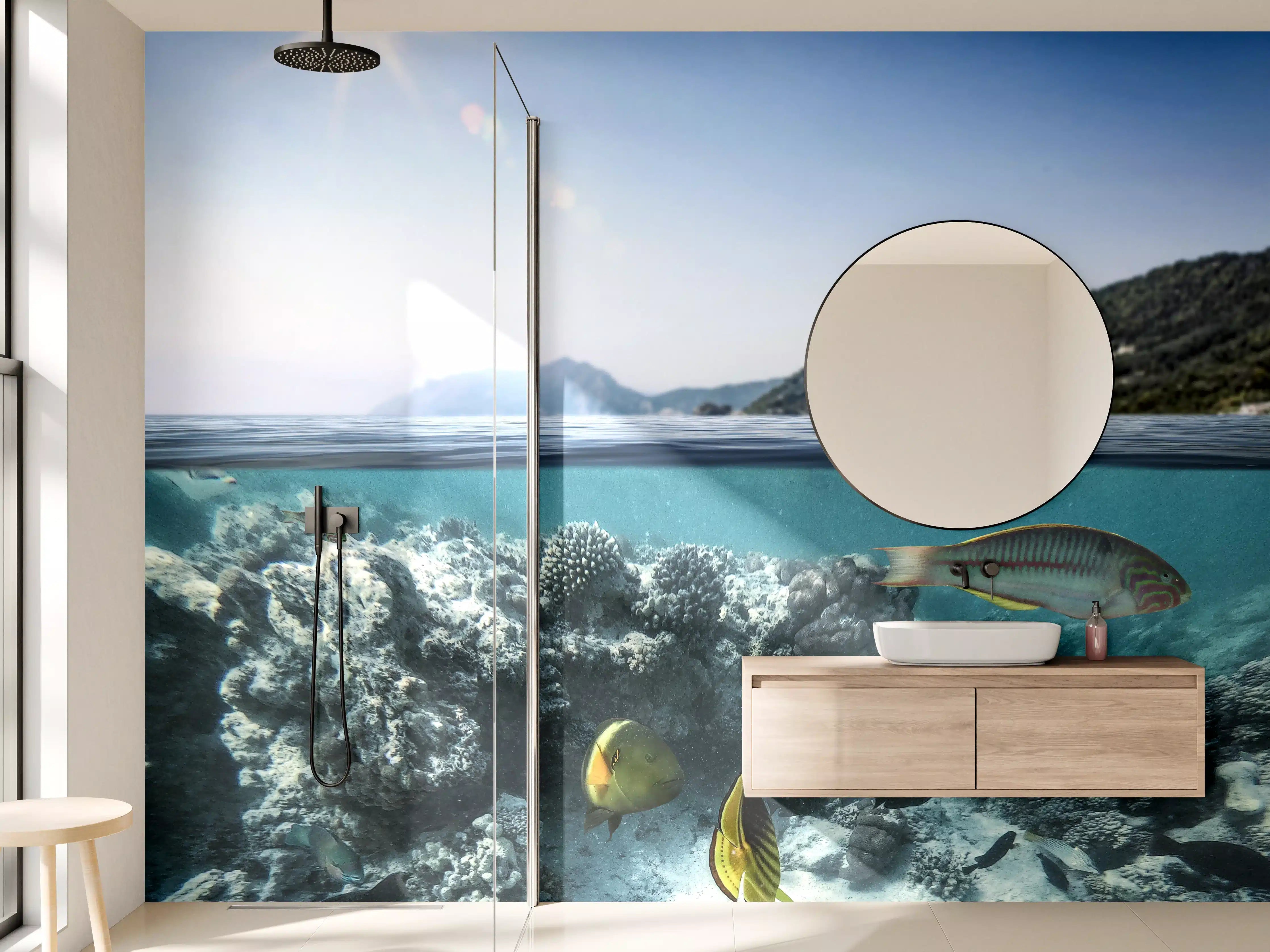 Wandverkleidung Bad - Exotische Fische im Korallenriff