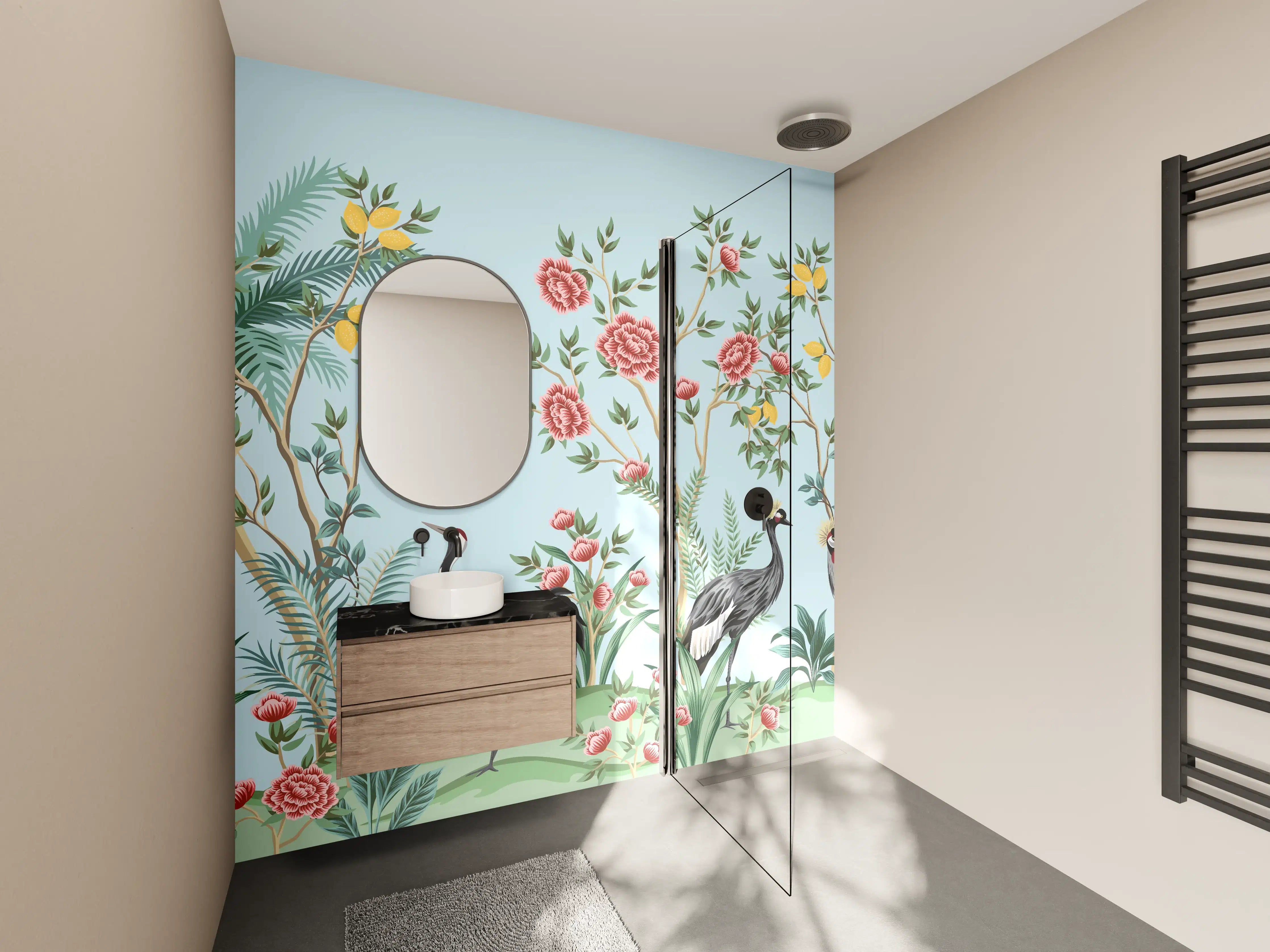 Wandverkleidung Bad - Exotische Vogel-Tapete