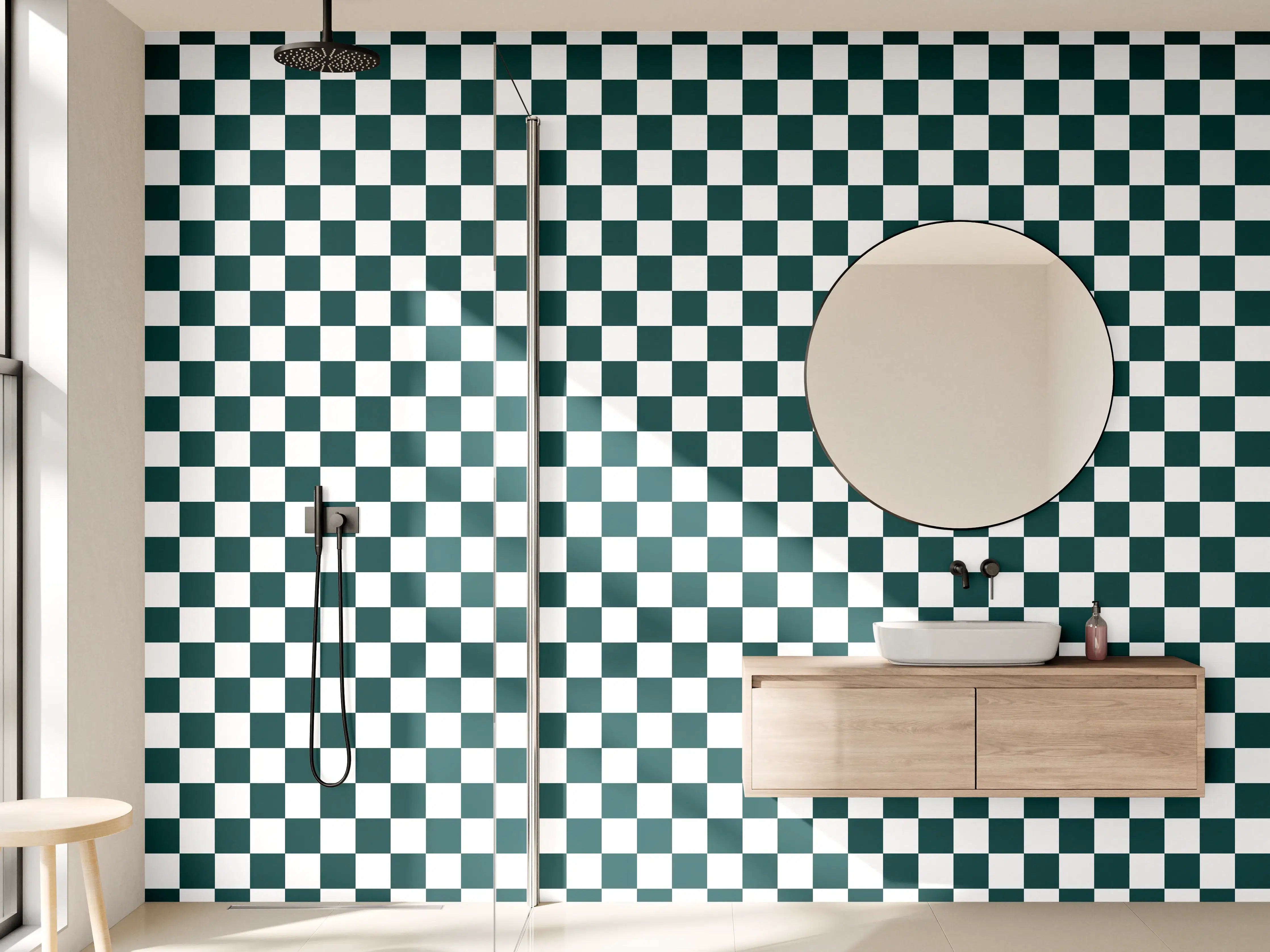 Wandverkleidung Bad - Exquisite geometrische Checkermuster in Schwarz-Weiß