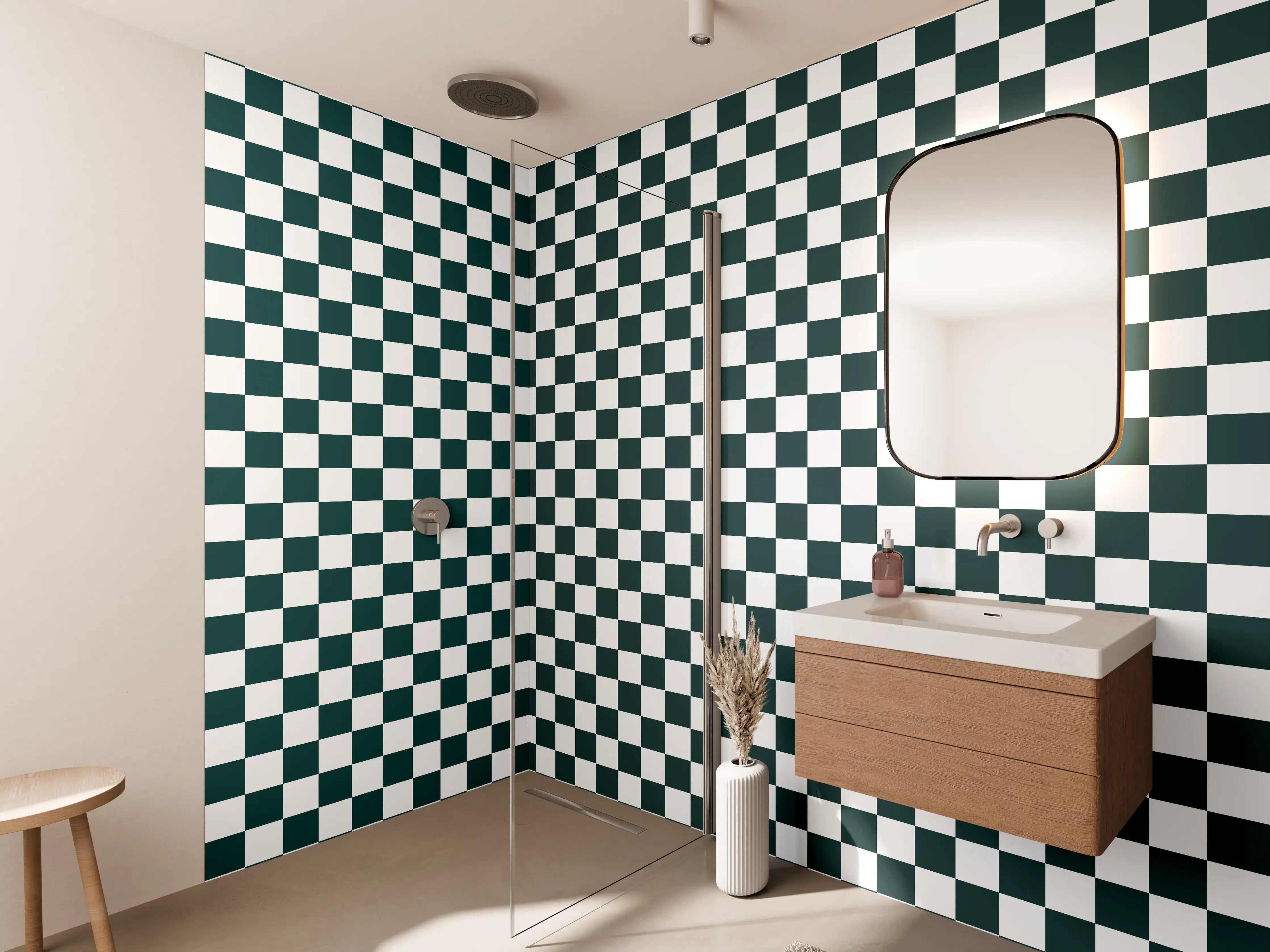 Wandverkleidung Bad - Exquisite geometrische Checkermuster in Schwarz-Weiß