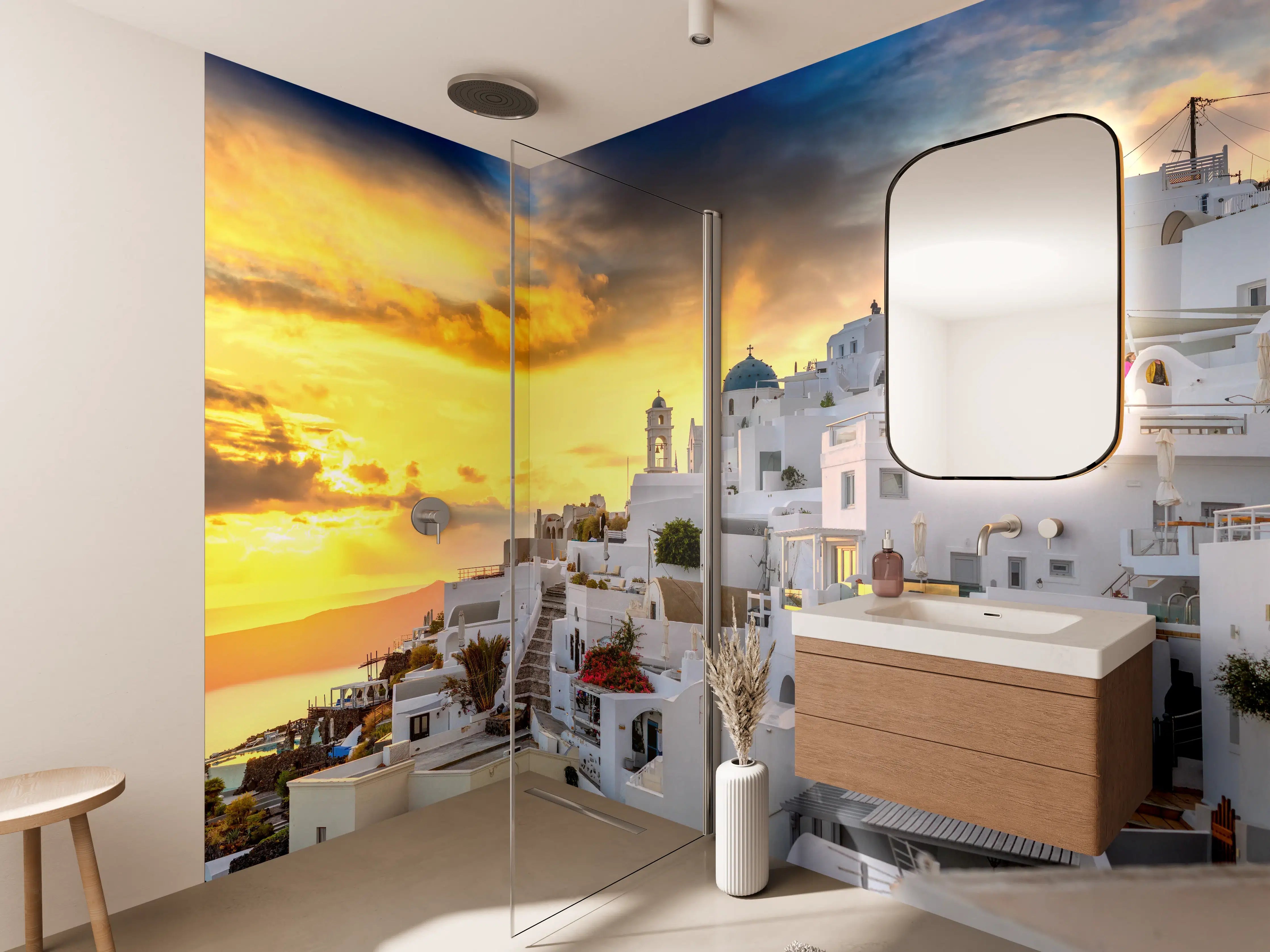 Wandverkleidung Bad - Fantastischer Sonnenuntergang in Santorini - Griechenland