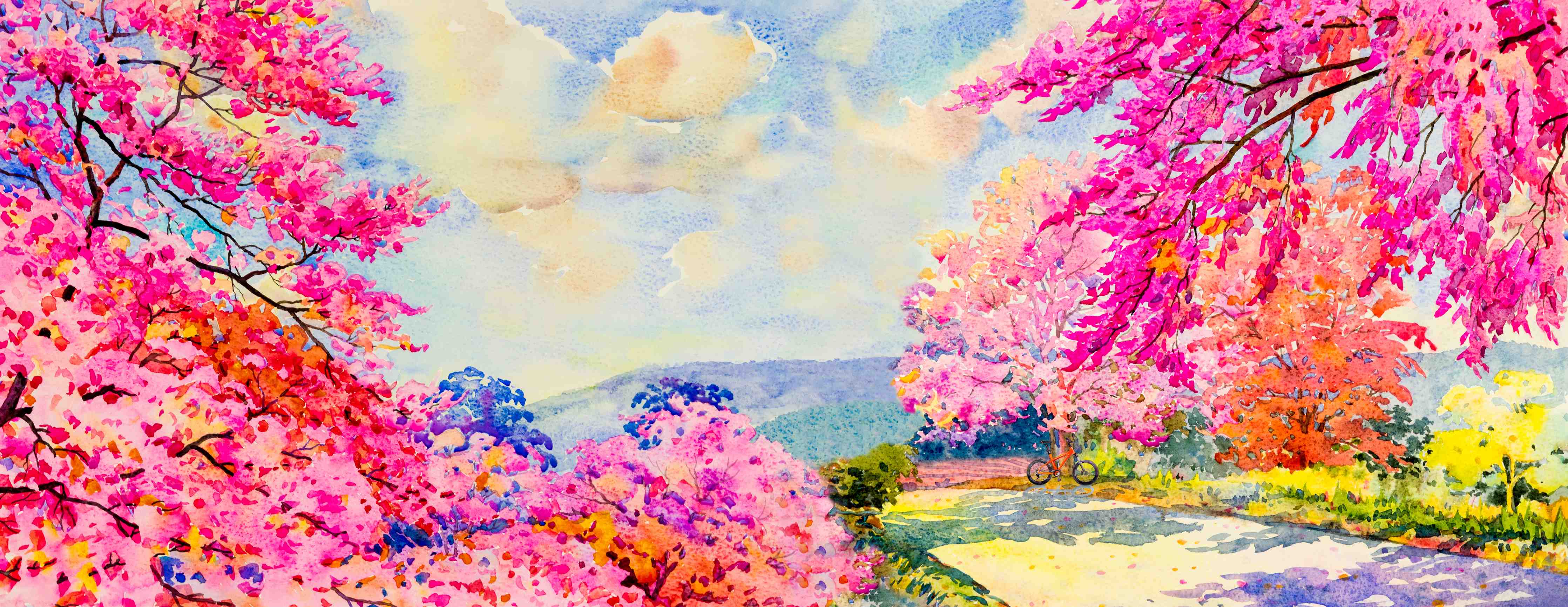 Wandverkleidung Bad-Farbenfrohe Aquarell-Blumenlandschaft